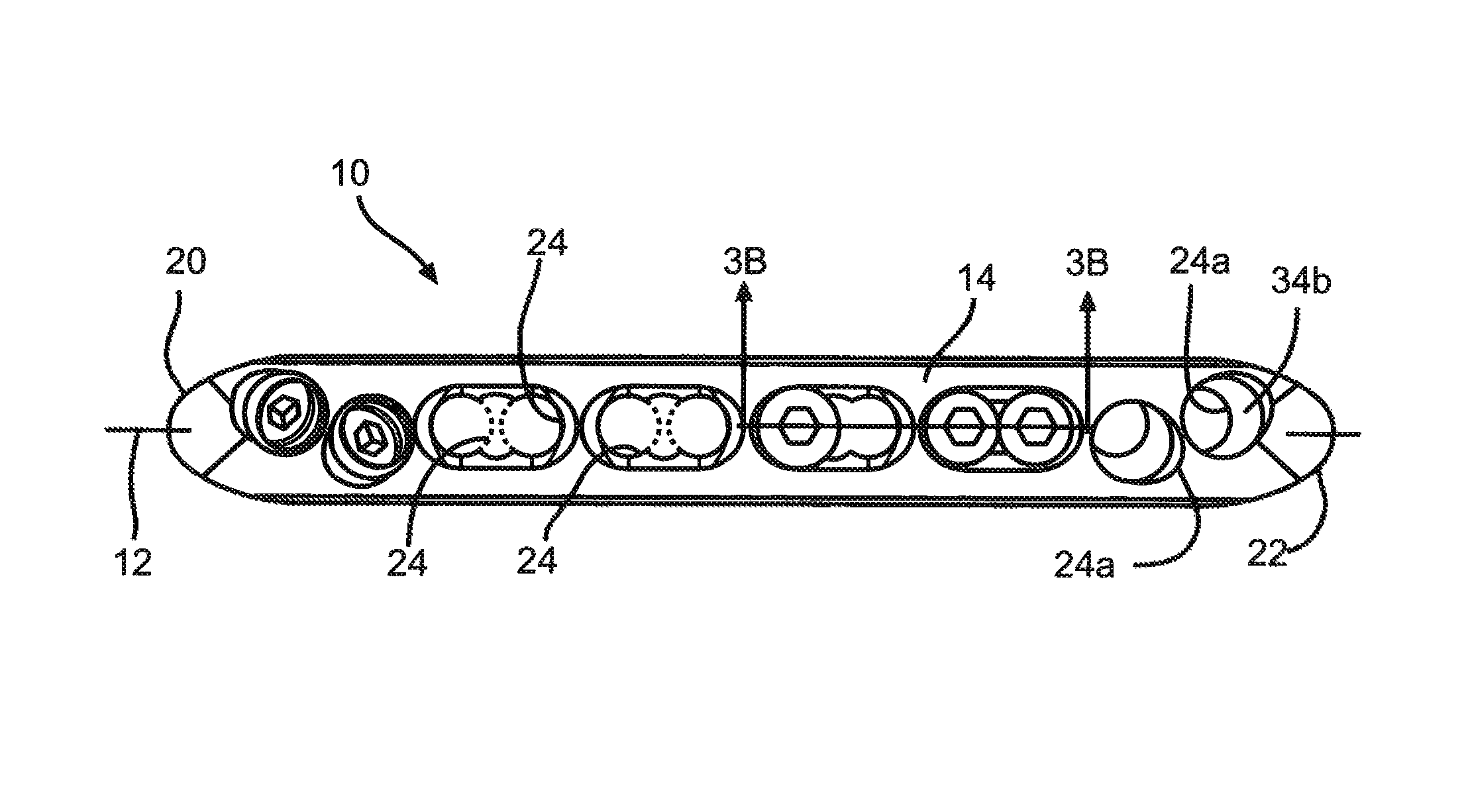 Bone plate with complex, adjacent holes joined by a bend relief zone