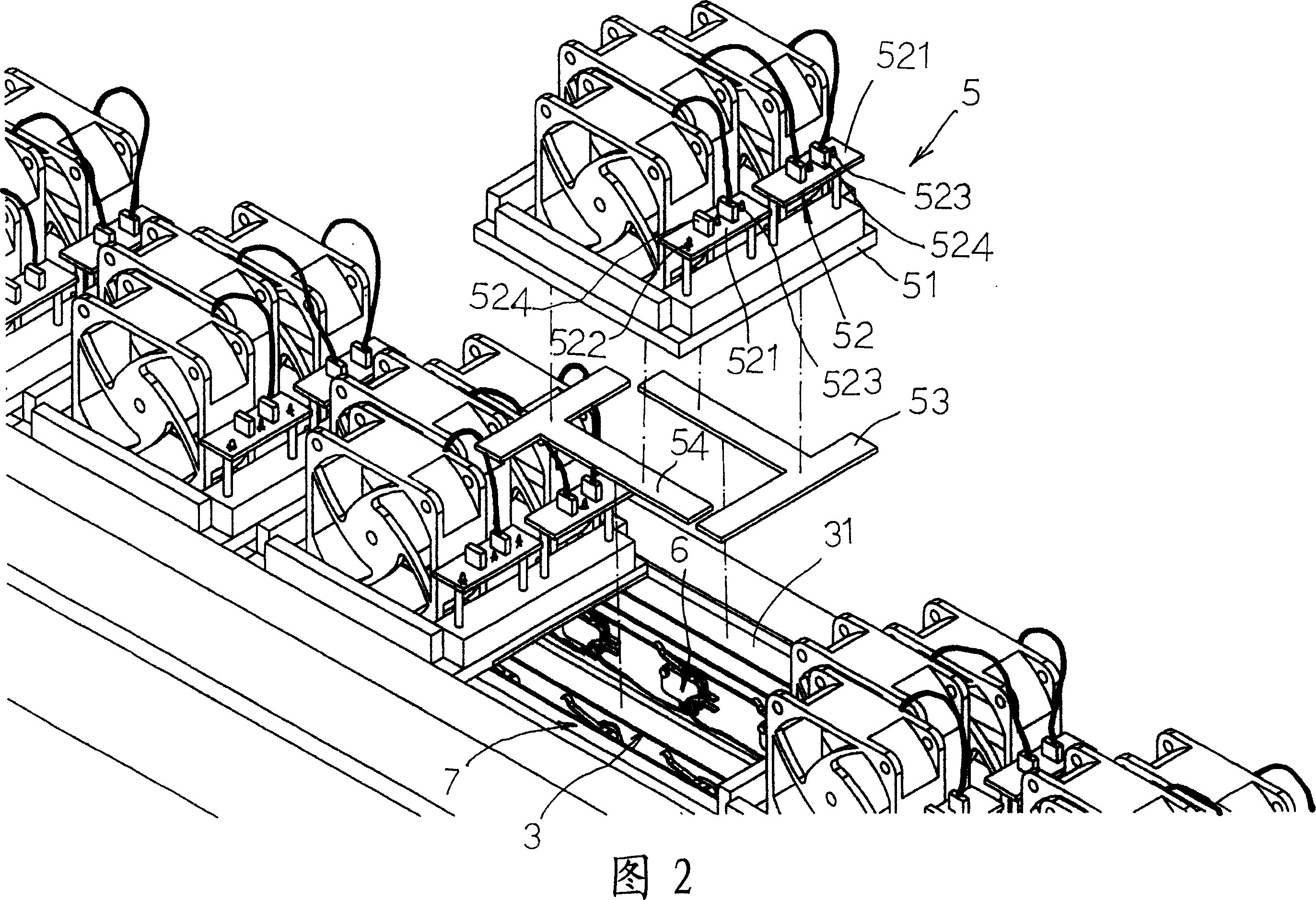 Transfer arrangement capable of testing radiating fan