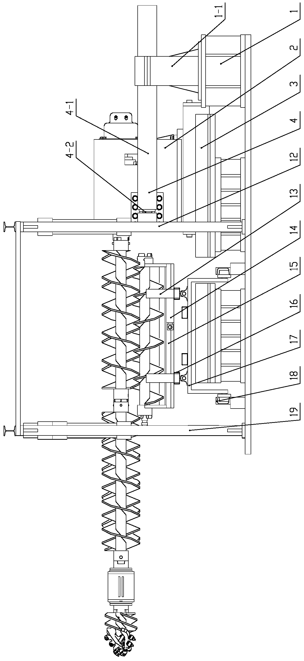 Five-bit spiral-drill coal mining device convenient for switching drilling rods