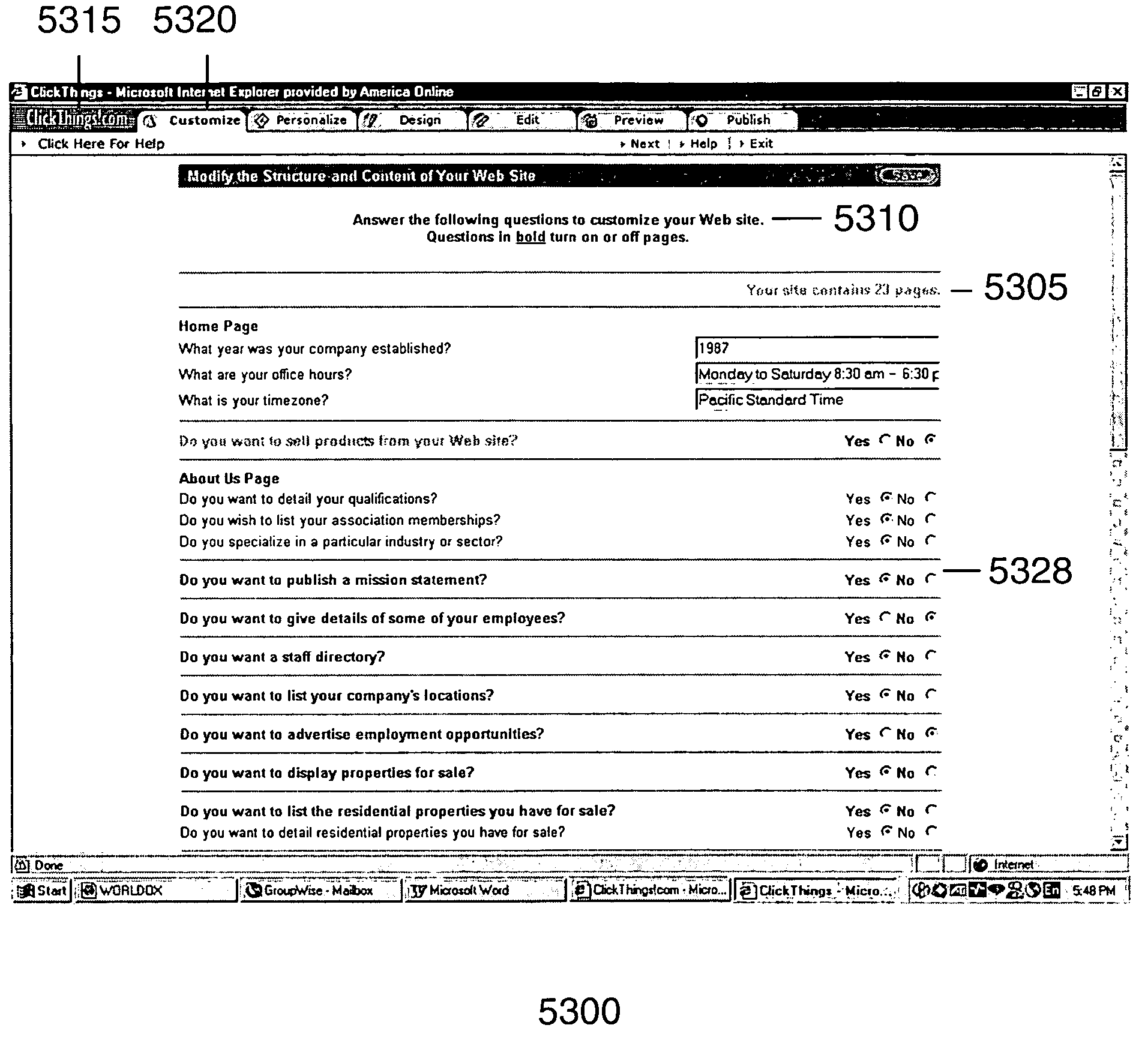 Method and apparatus for providing conditional customization for generating a web site