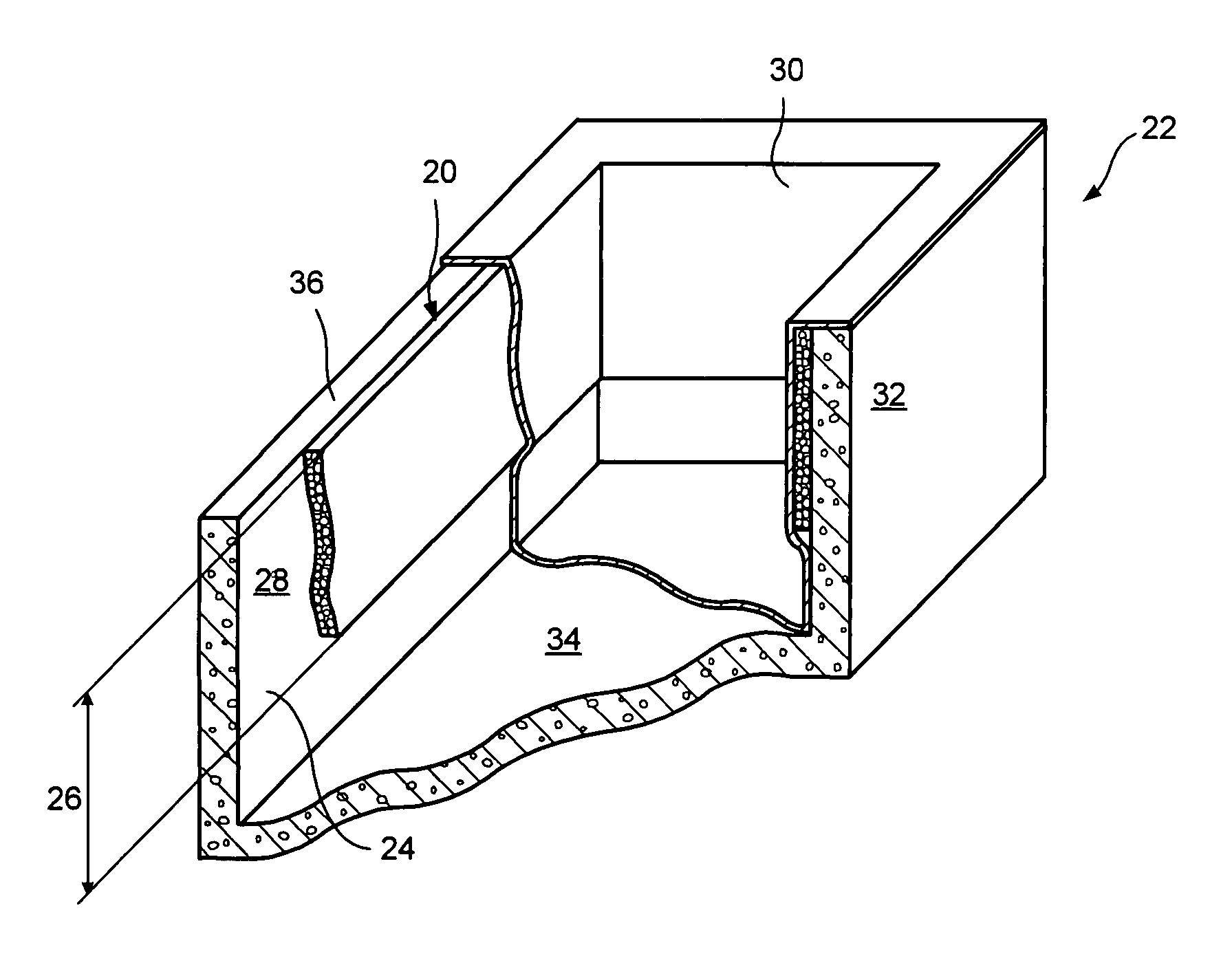 Foam interlining device for swimming pools