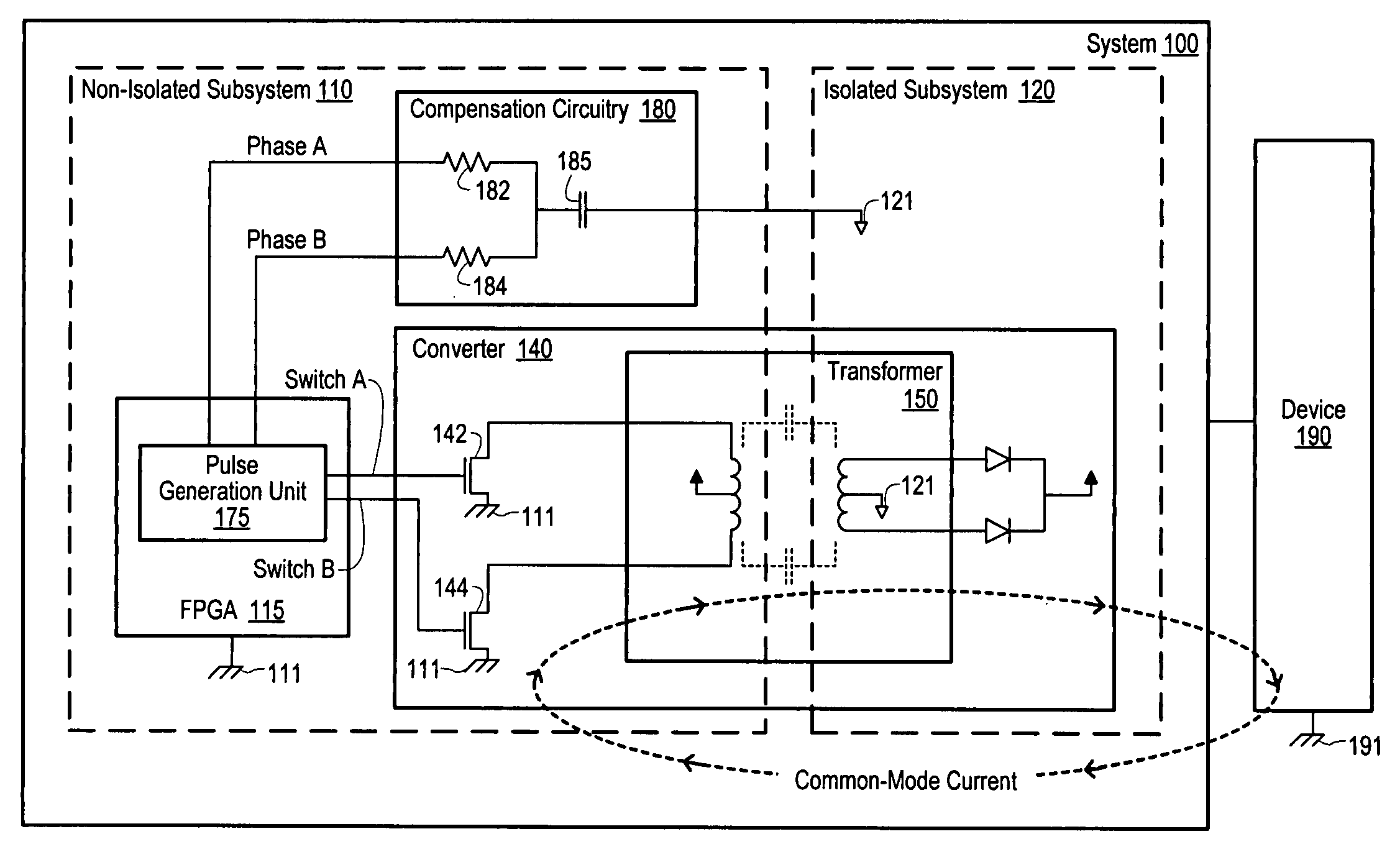 Common-mode current cancellation with digital pulses for isolated applications