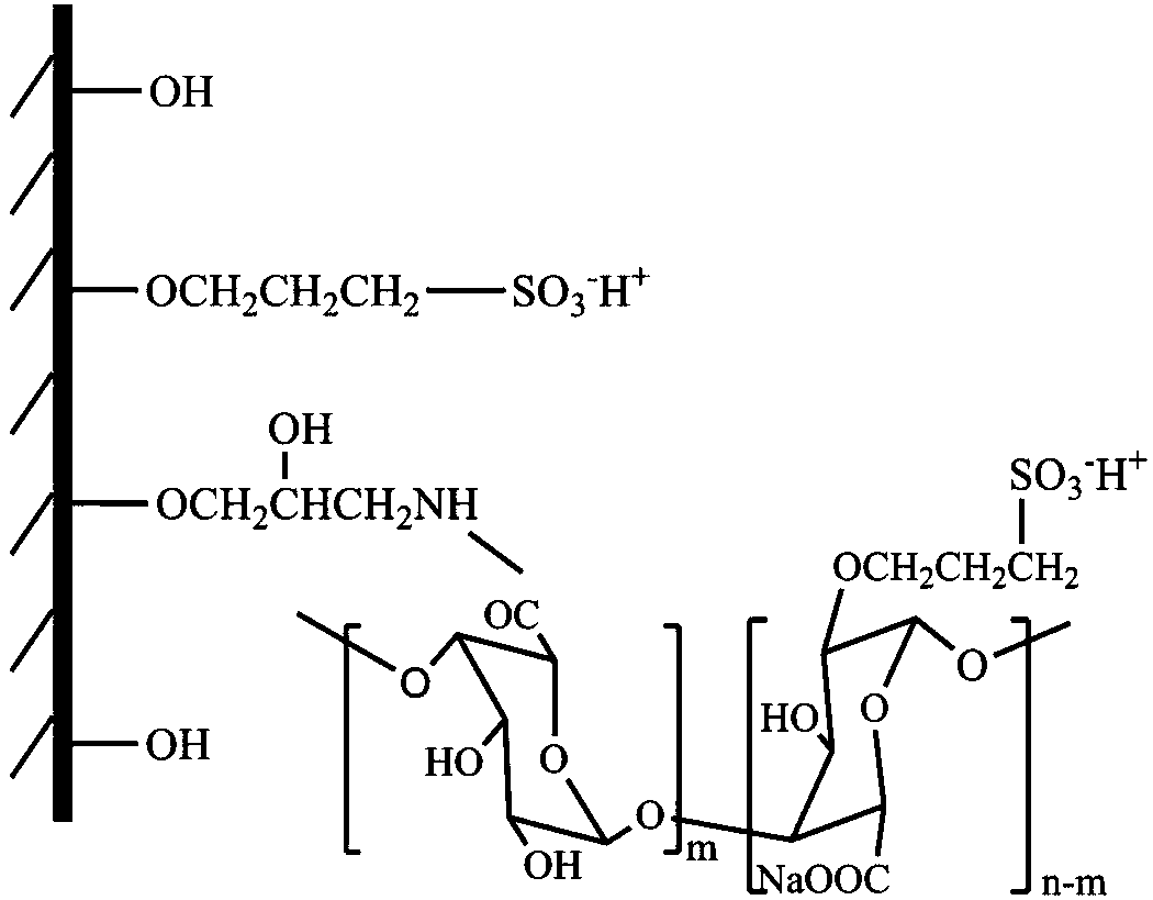 Sulfonated sodium alginate grafted agarose gel chromatographic medium as well as preparation method and application