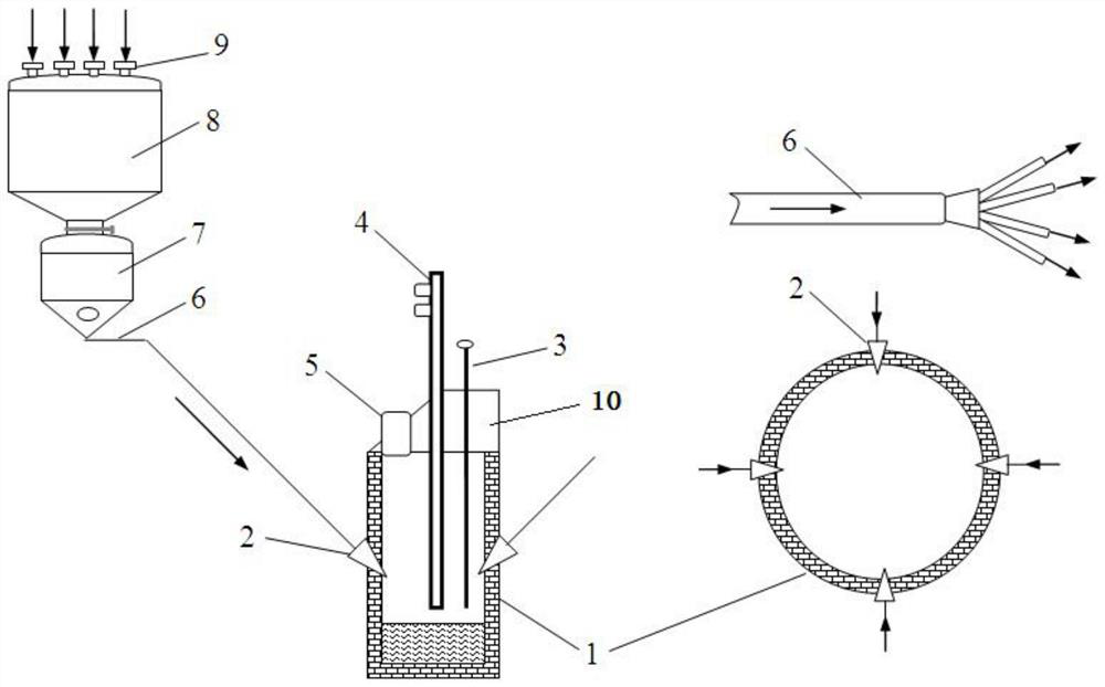 Side type powder feeding top blowing furnace and treatment method thereof