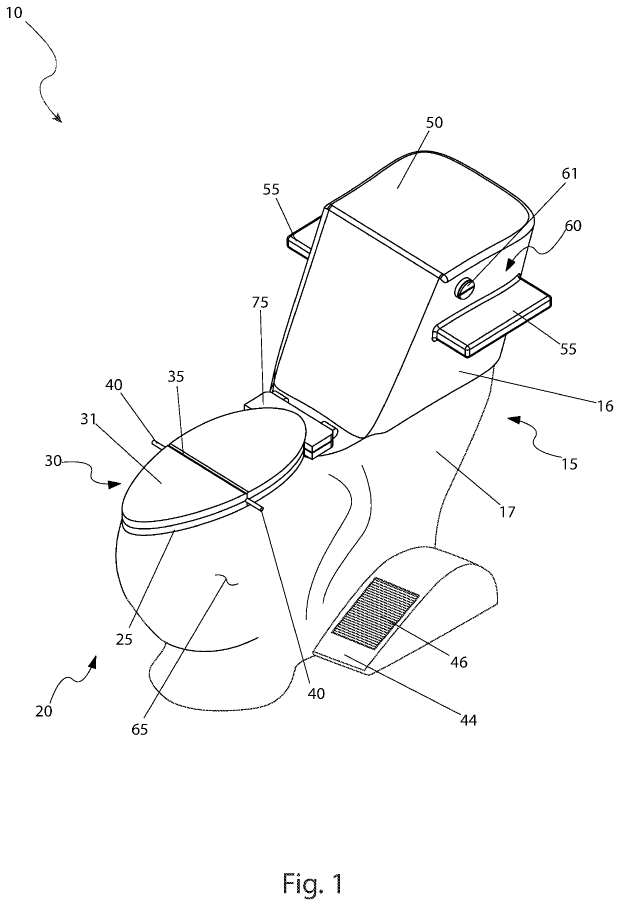 Rearward-facing toilet