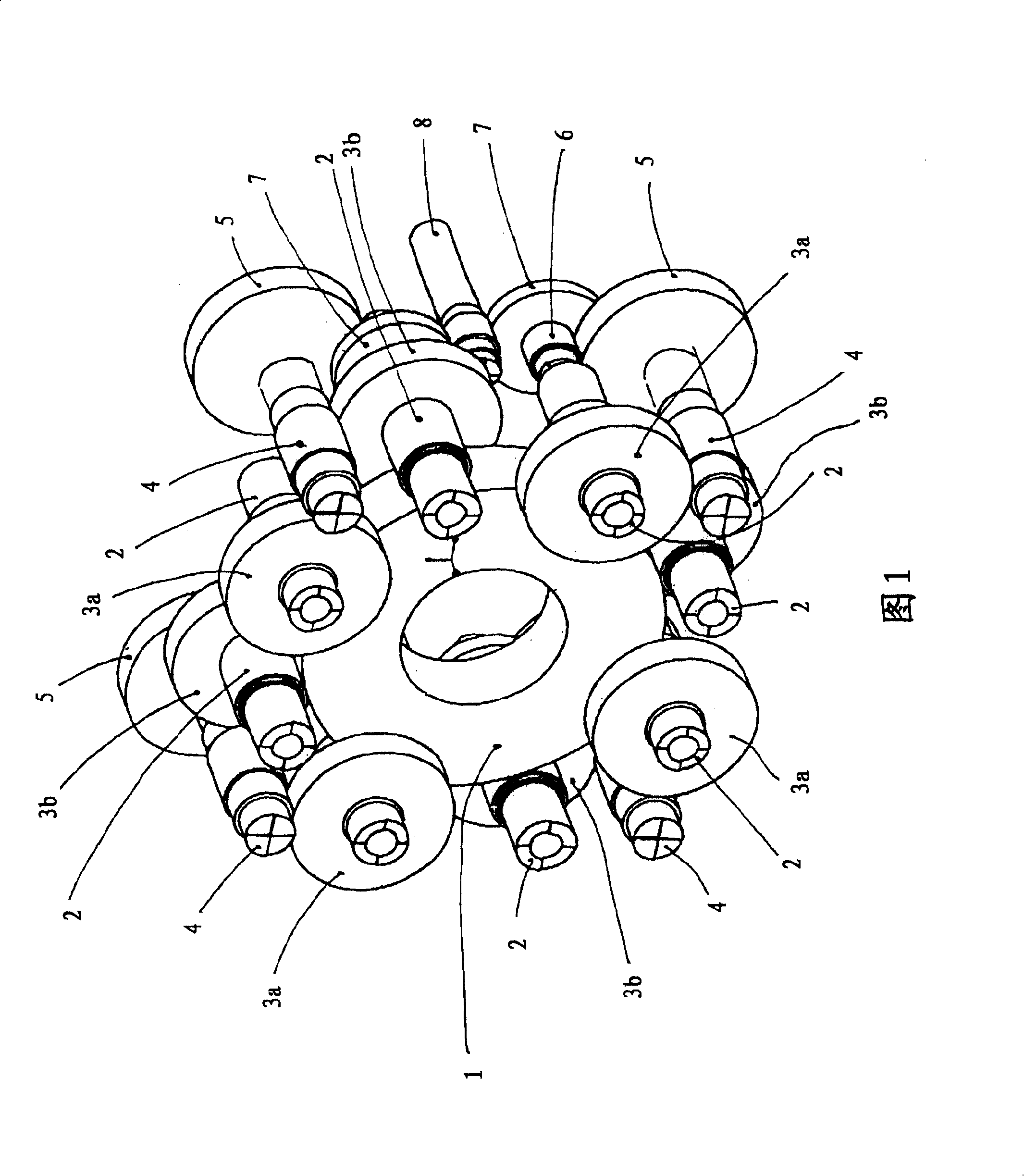 Geared driving gear of power branch having rotation input changing into prodeterming rotation output