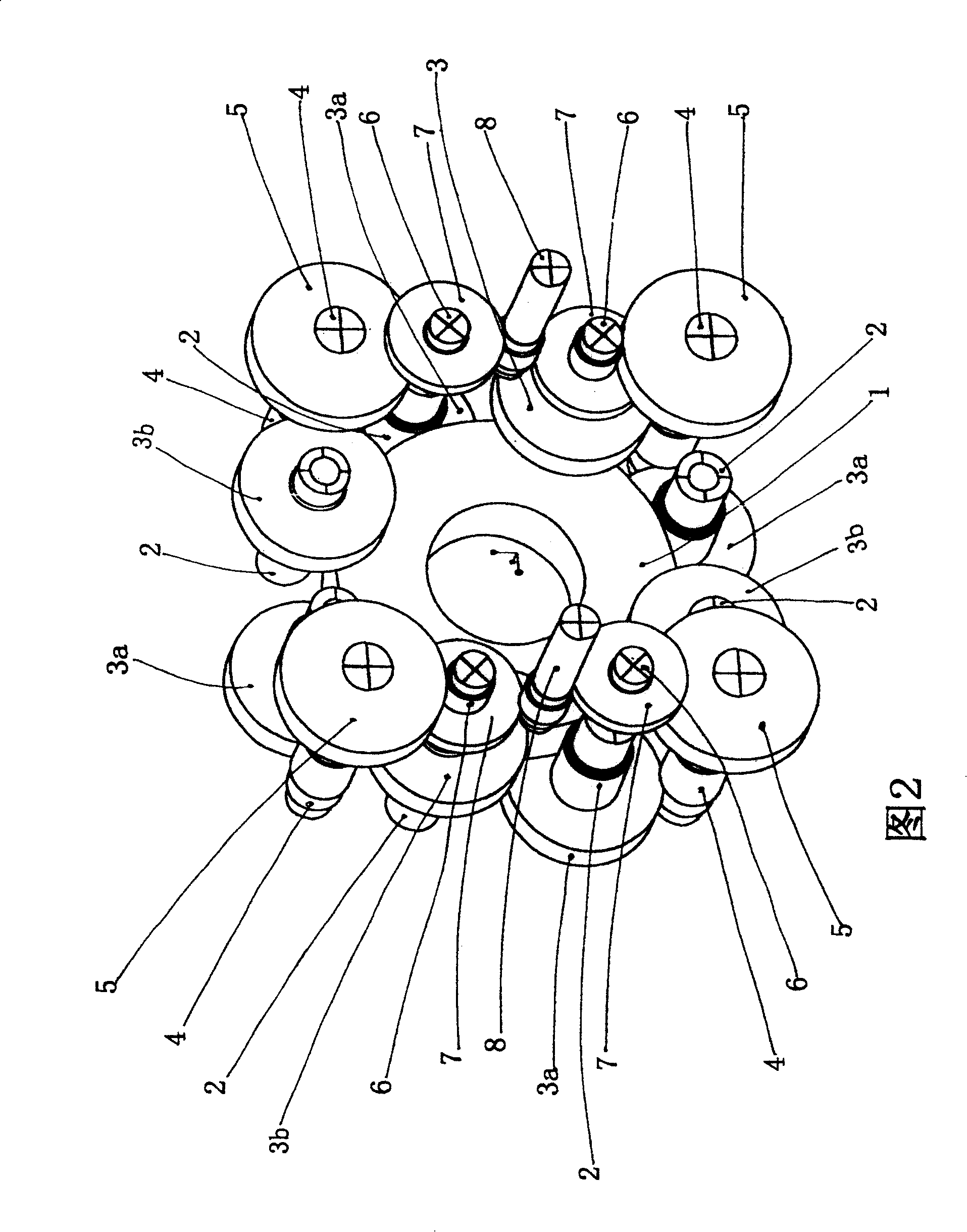 Geared driving gear of power branch having rotation input changing into prodeterming rotation output