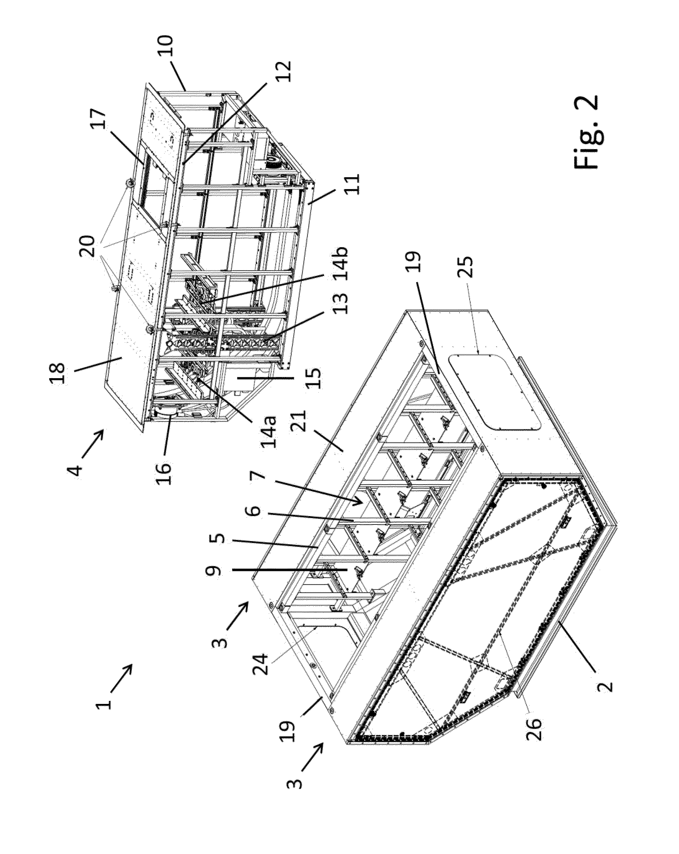 Cargo container comprising a storage rack module and a transport module