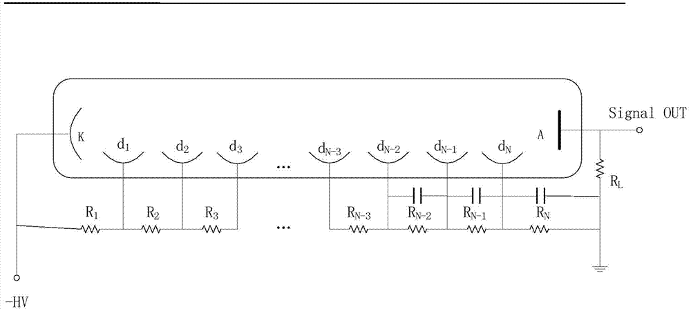 A pmt voltage divider circuit with adjustable magnification