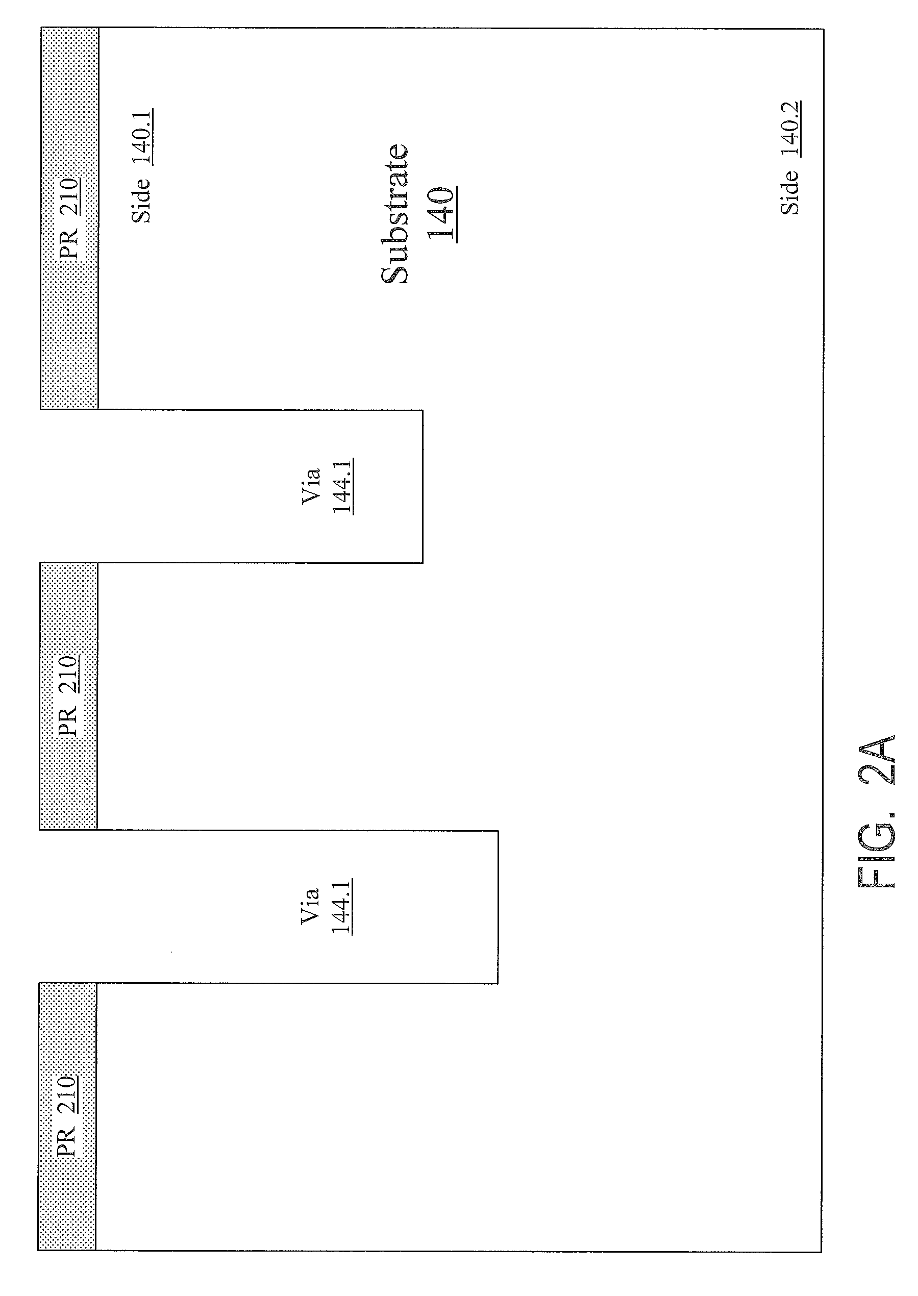 Substrates with through vias with conductive features for connection to integrated circuit elements, and methods for forming through vias in substrates