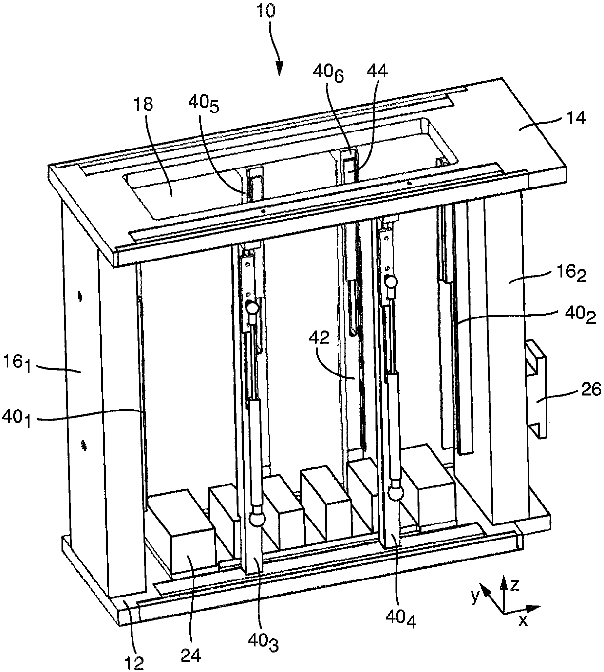 Assembly device for stacking a fuel cell stack