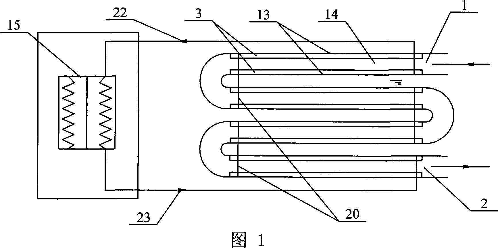 Sewage and surface water heat pump open tunnel type heat exchanging tank heat exchanging method and apparatus thereof