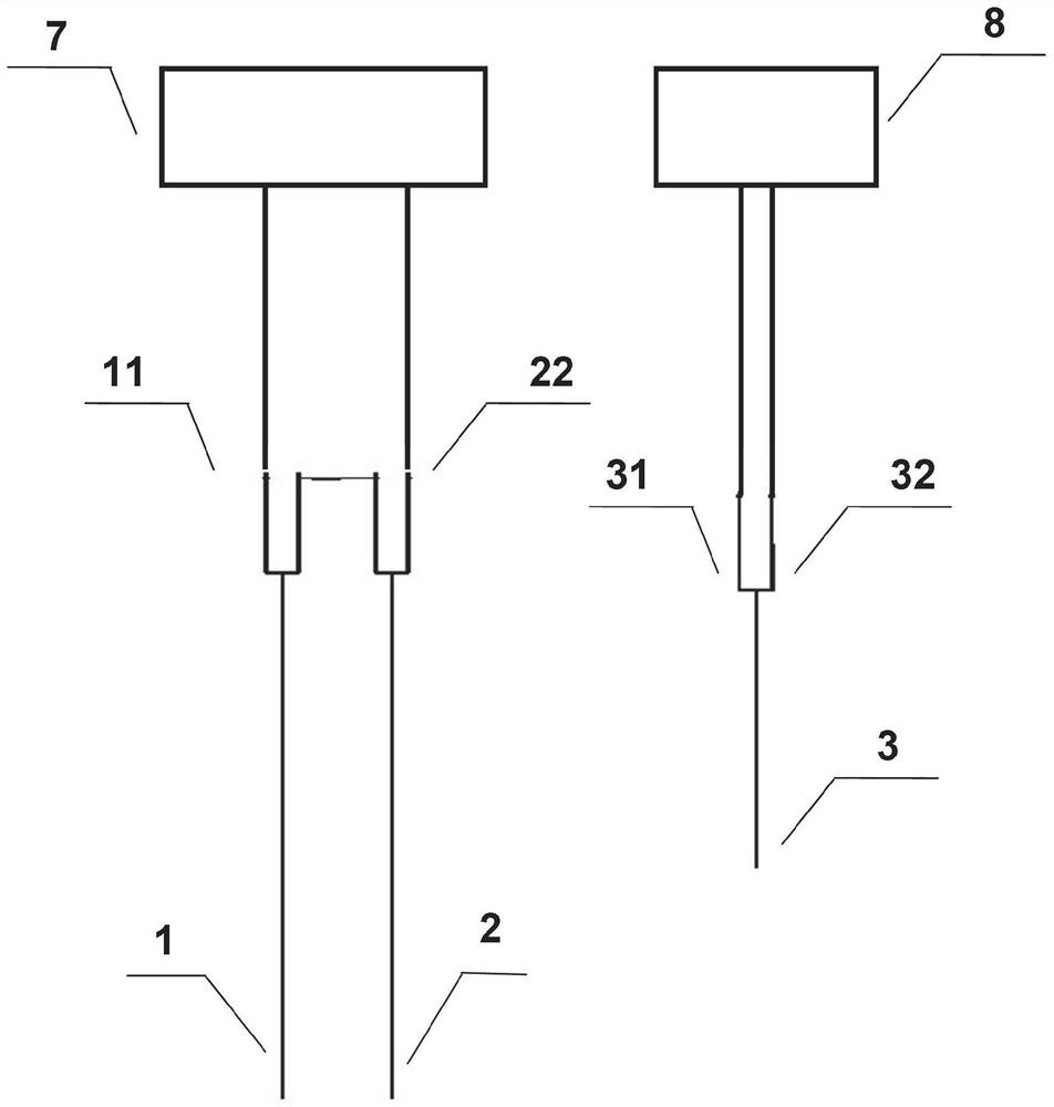 Liquid thermophysical property device for measuring temperature at symmetrical points of parallel double-line heat source and measuring method