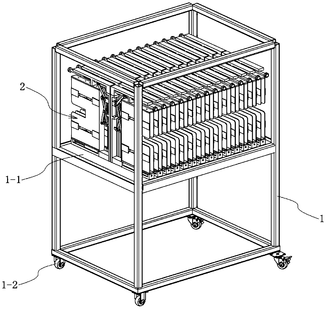 Book box push-pull module assembly and manual push-pull book taking vertical book shelf