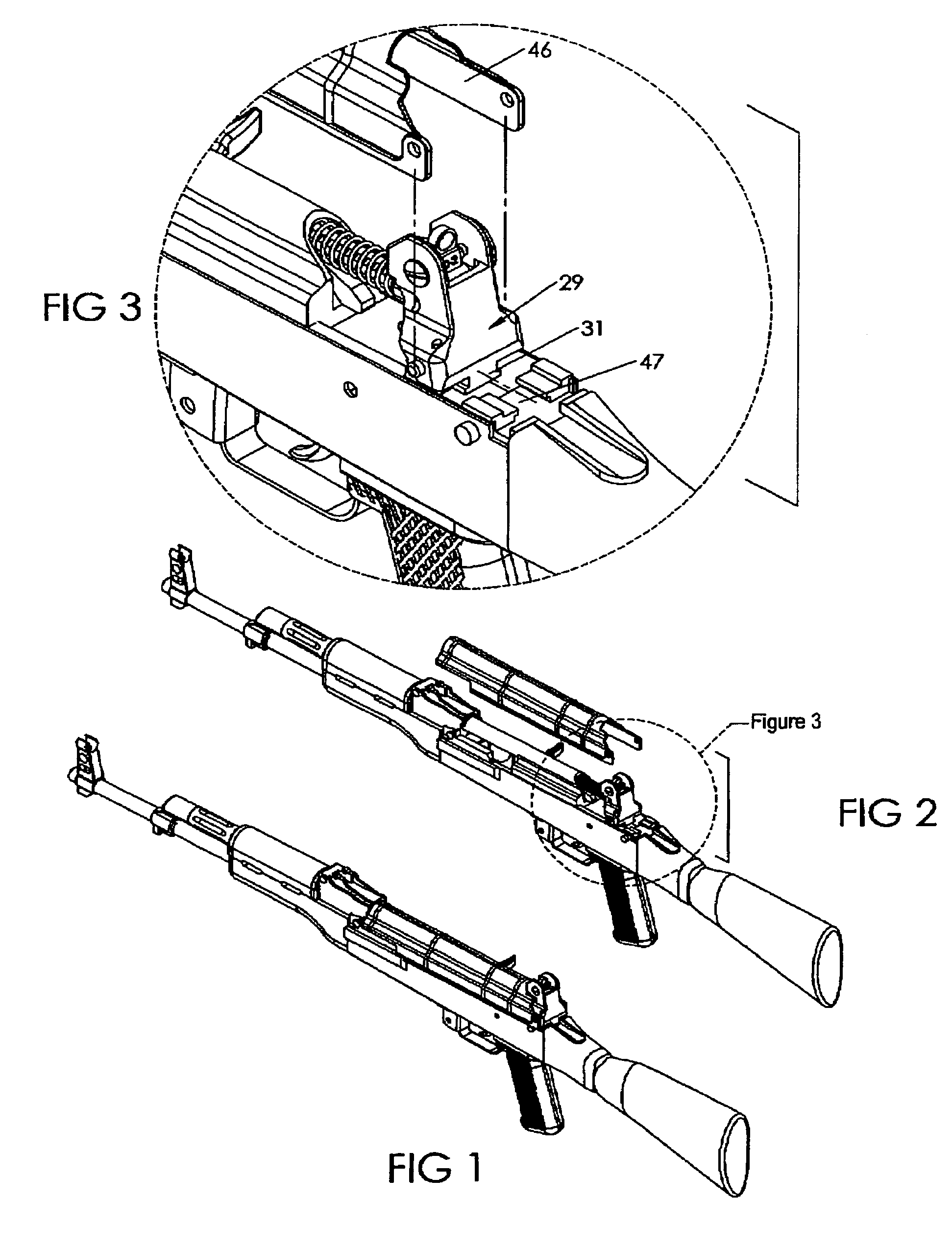 Rear gun sight device for AK47 or similar rifle