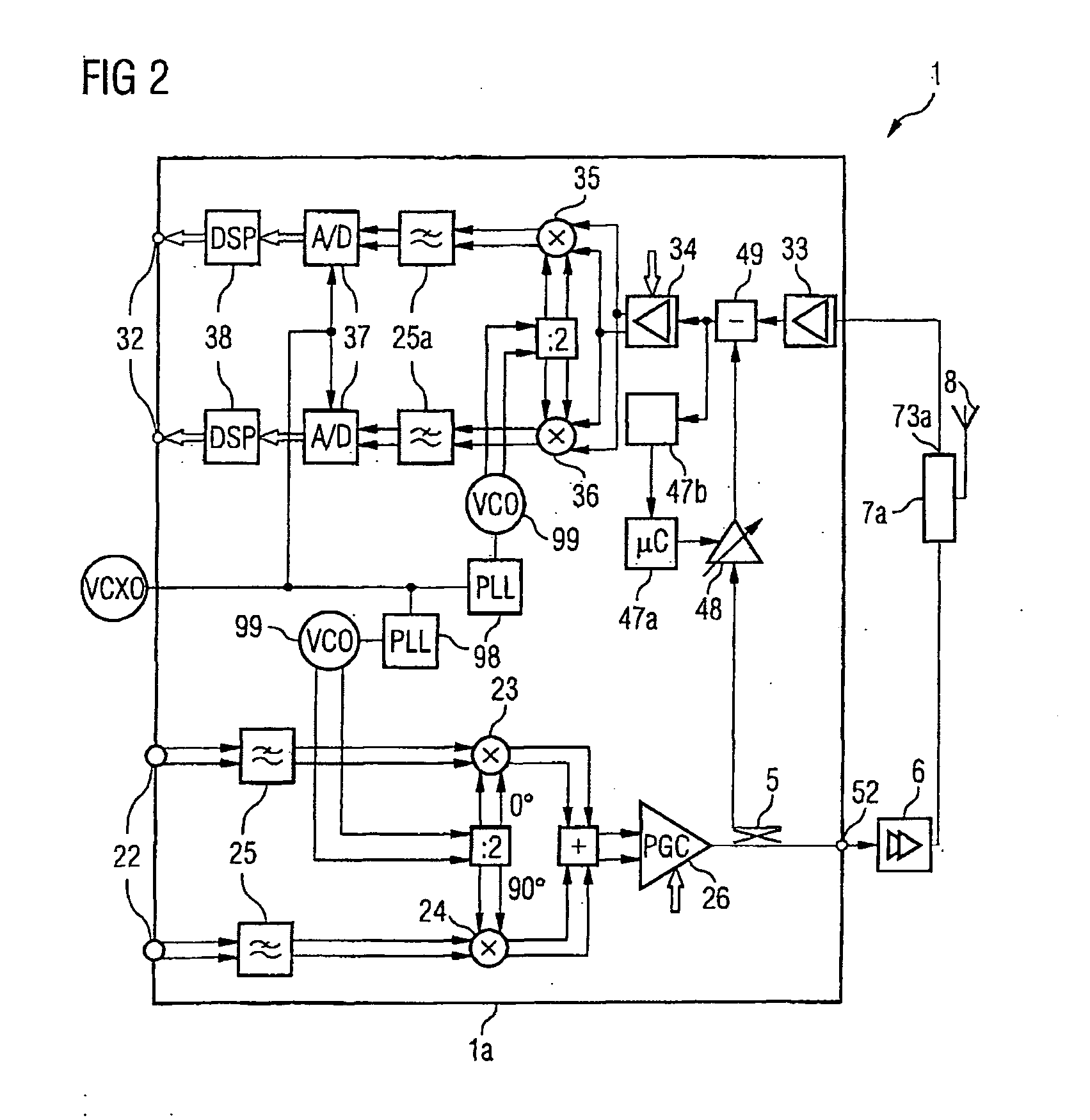 Transceiver with interference signal rejection, and method for interference signal rejection