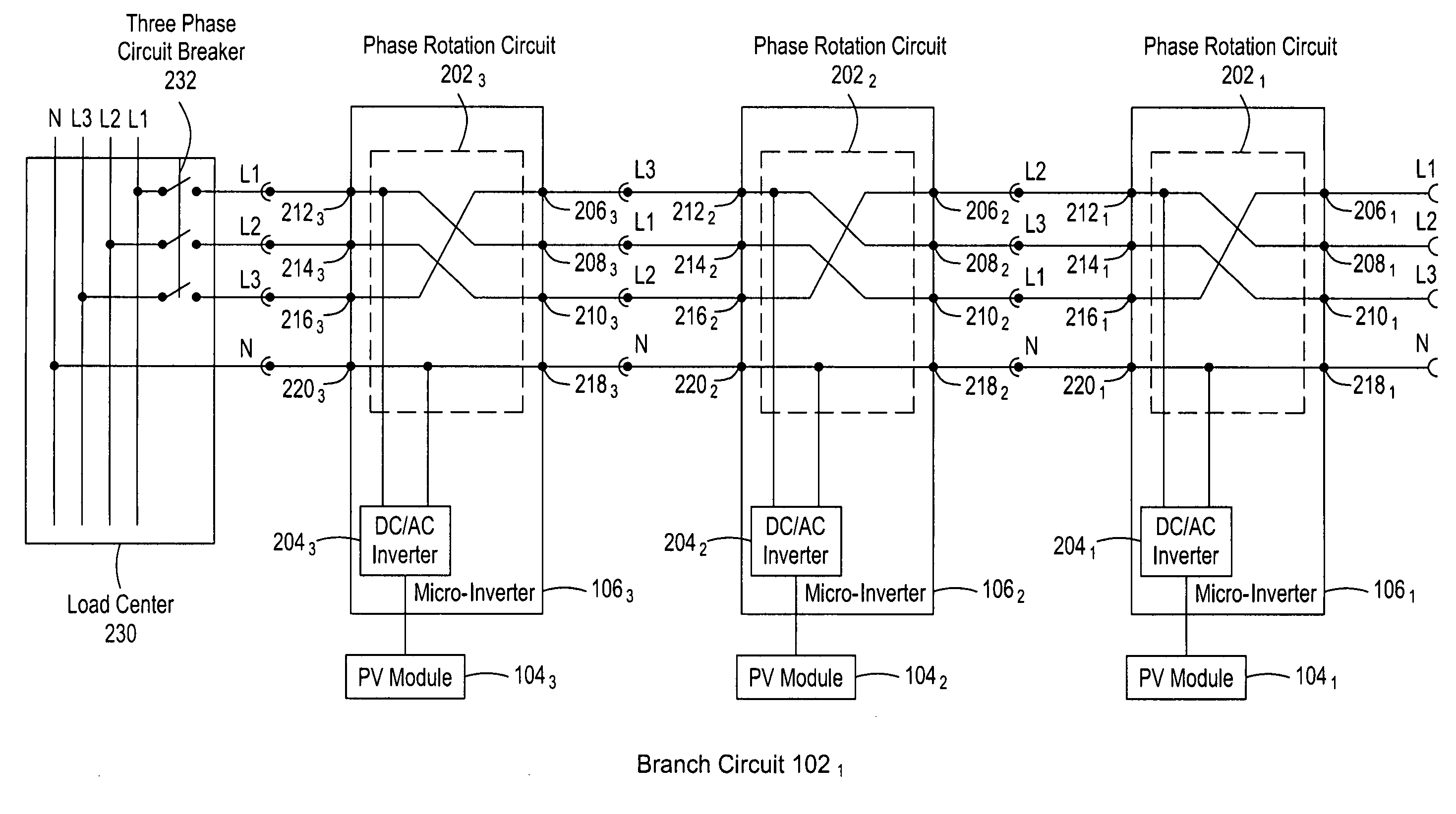 Apparatus for phase rotation for a three-phase AC circuit