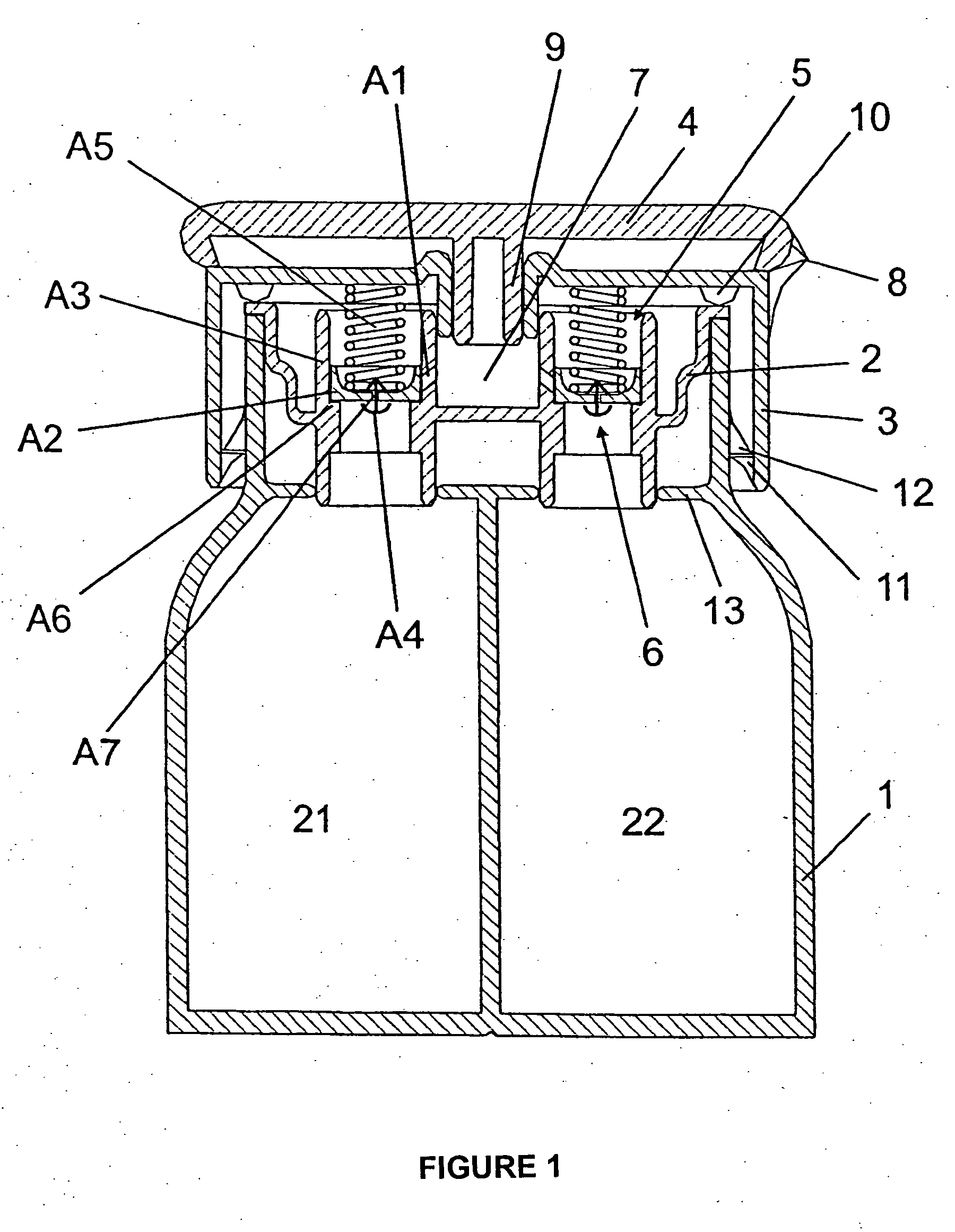 Multi-chamber container with device for discharge of a substance