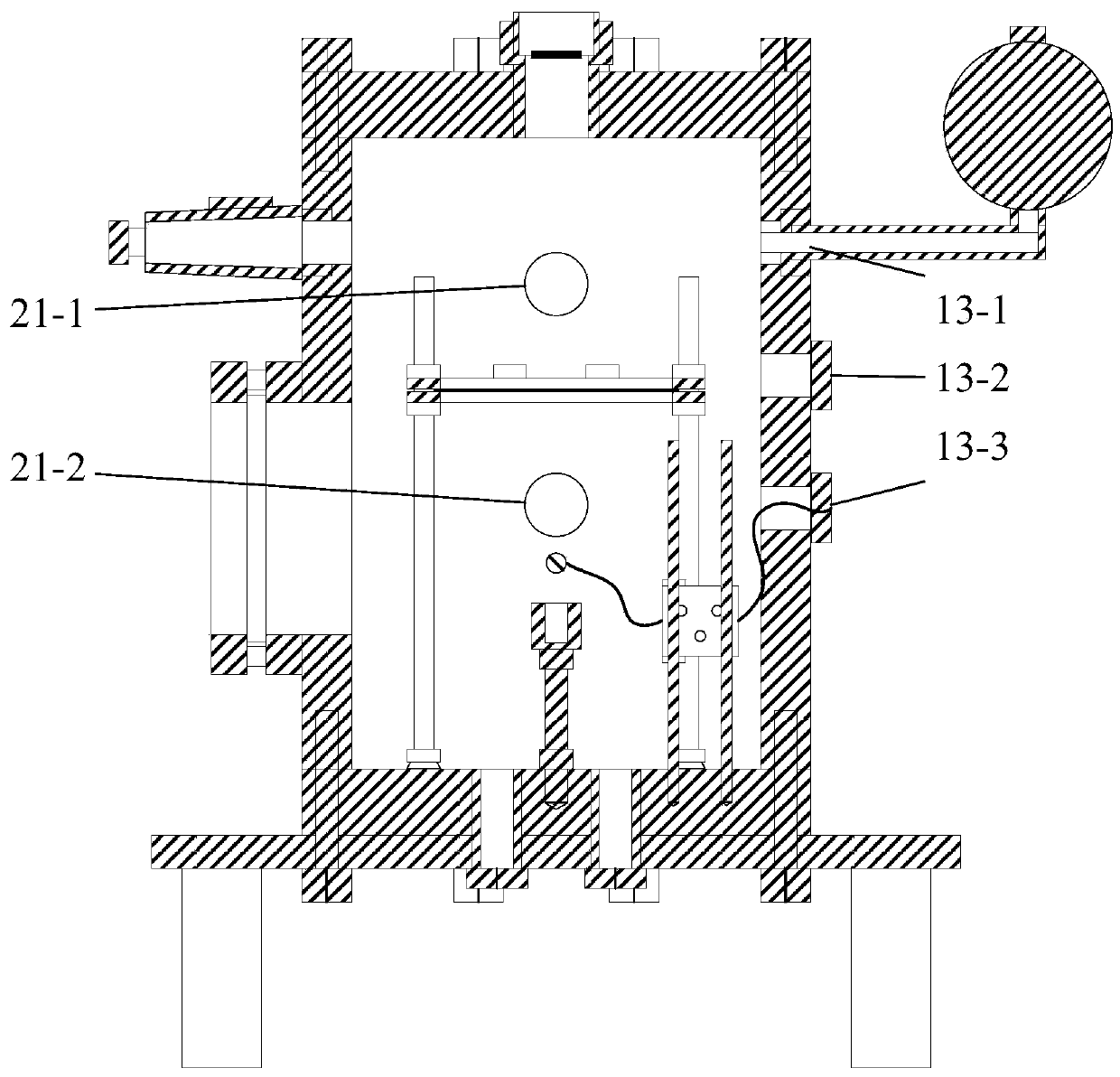 Test device and test method for ignition combustion of energetic material powder and lossless cooling of condensed-phase combustion product