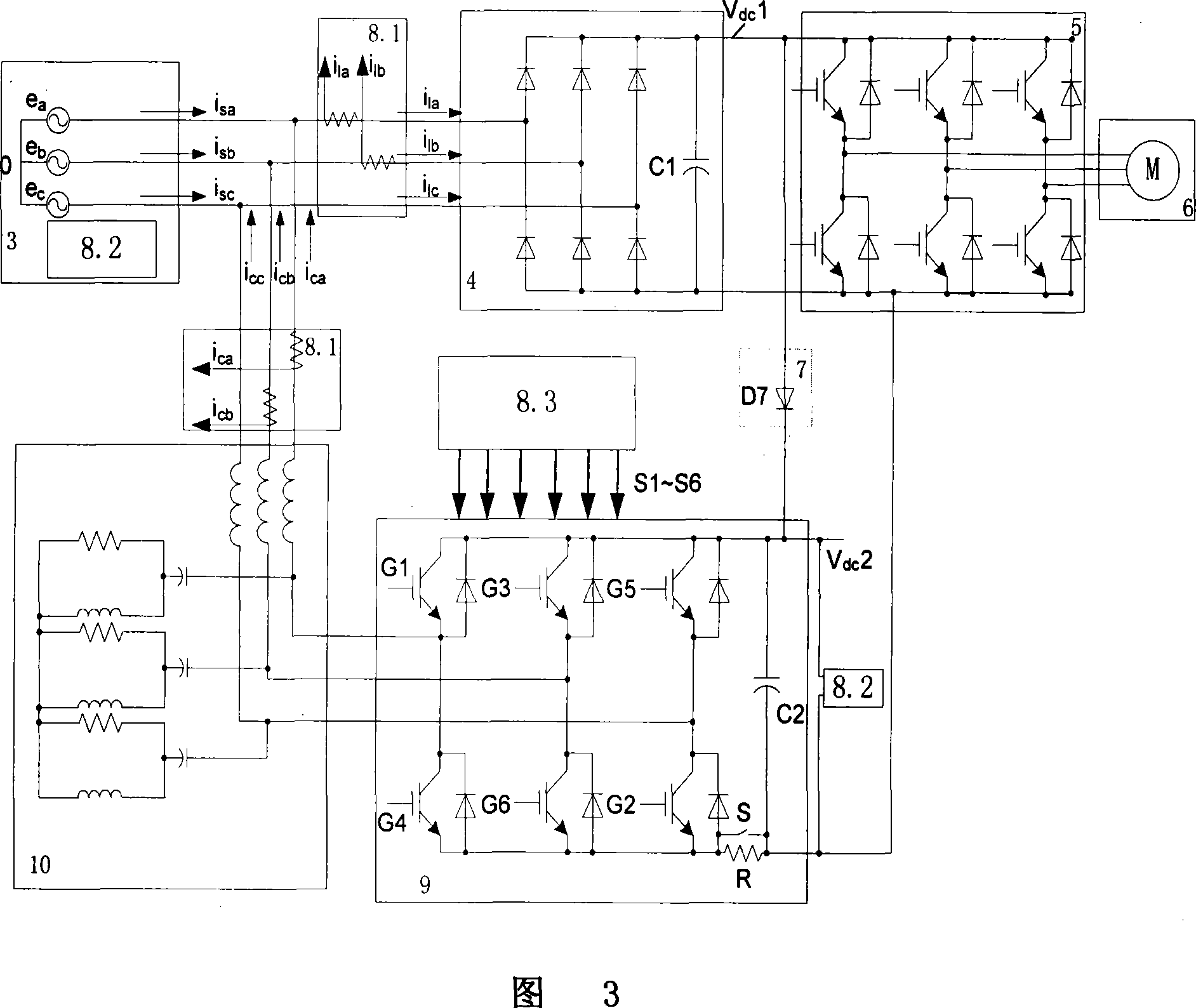 Energy feedback and harmonic wave passive compensation system applicable to commutation device