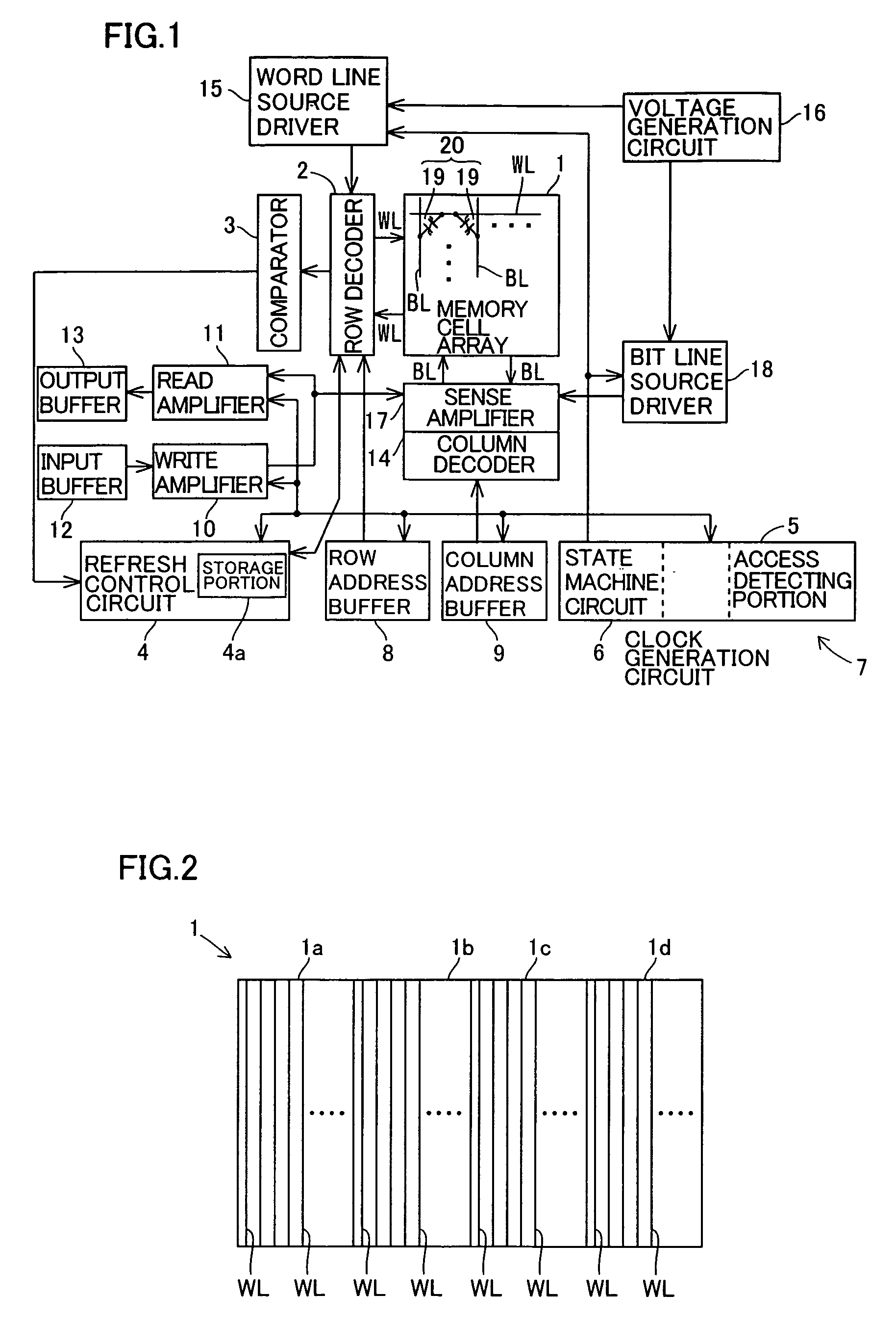 Memory with a refresh portion for rewriting data