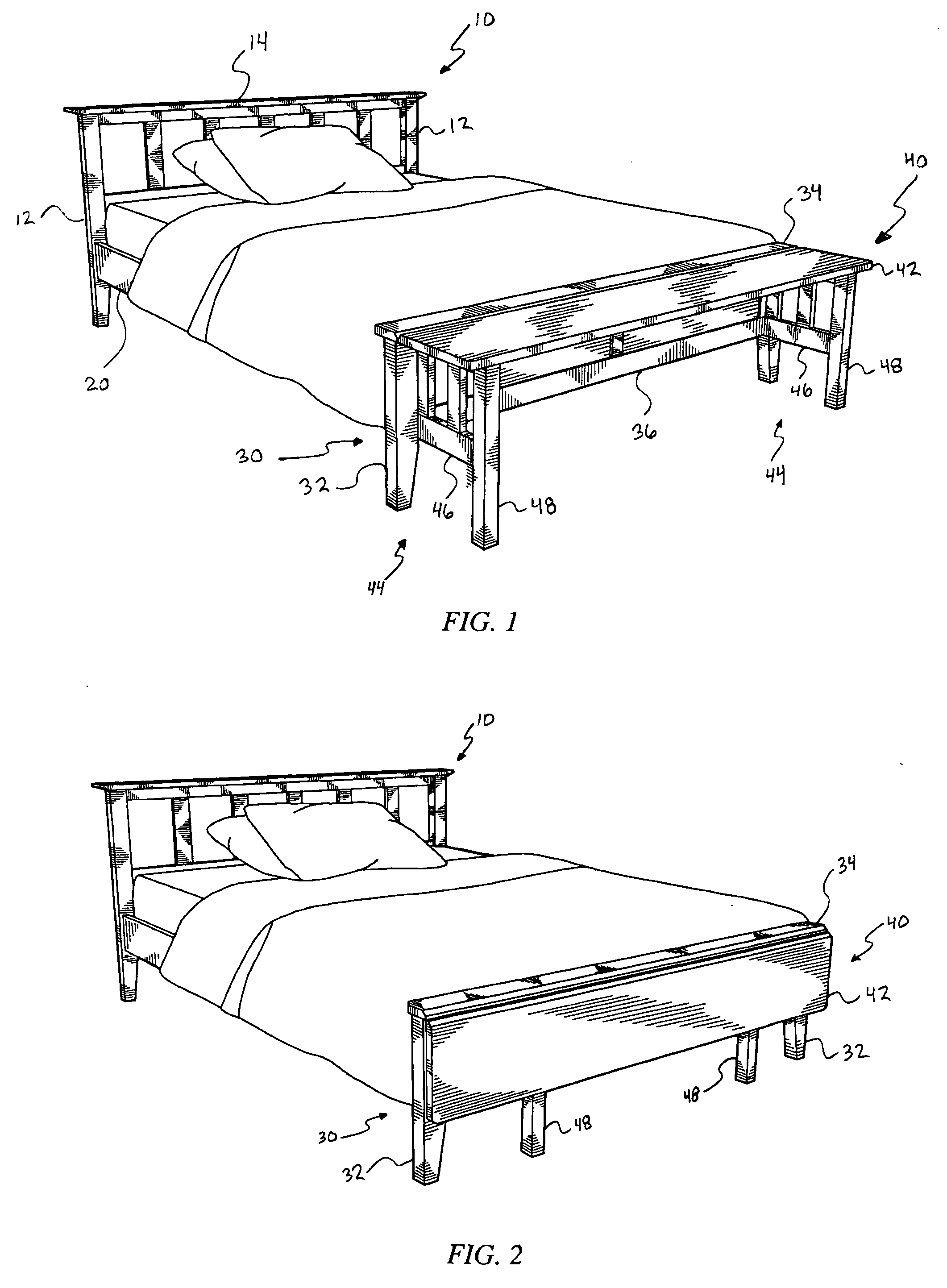 Footboard supporting a stowable bench