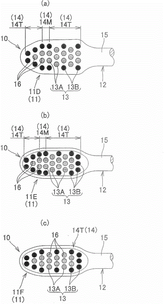 Core-sheath composite filament for toothbrush and toothbrush obtained using the core-sheath composite filament