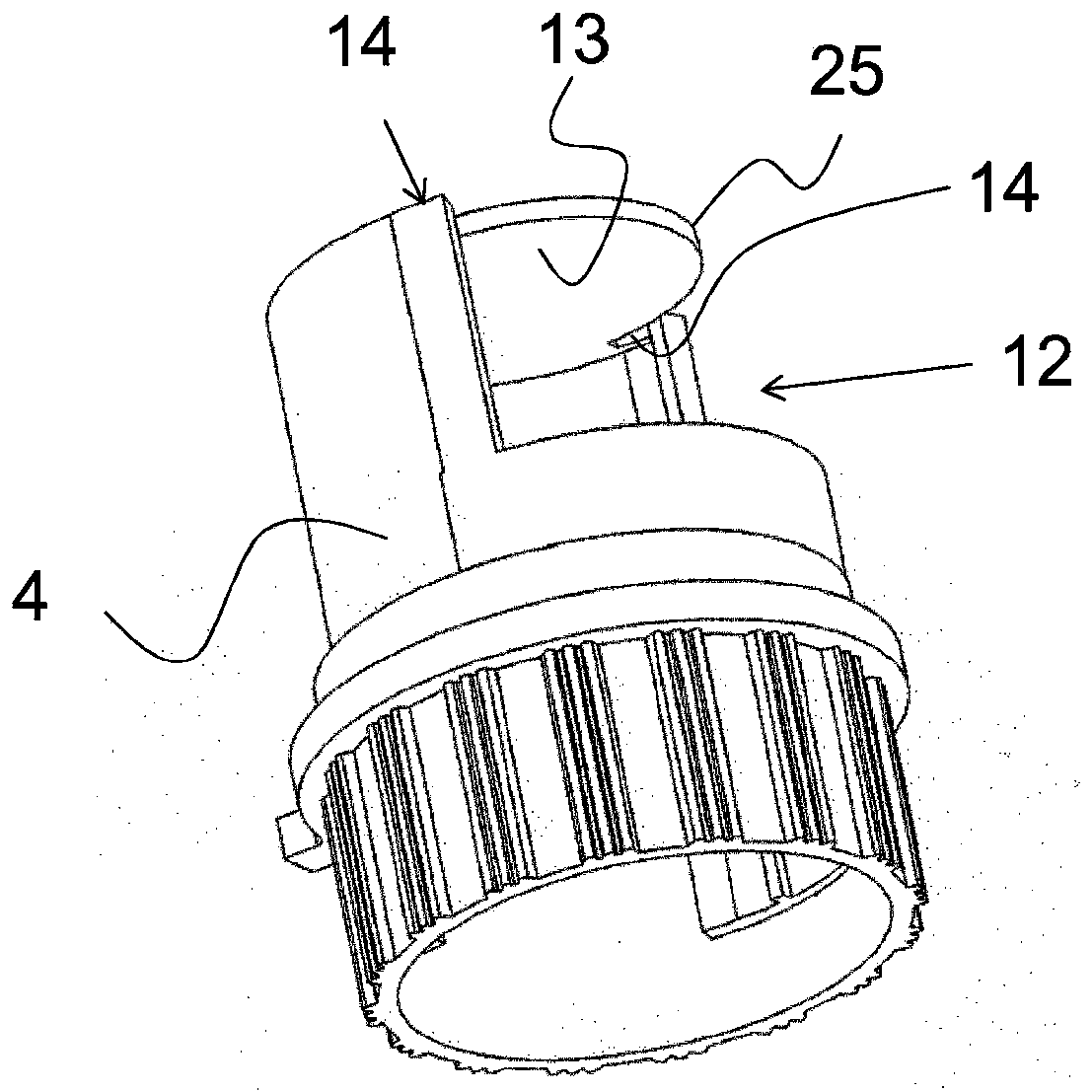 Dosing device for supply of liquid, comprising neck