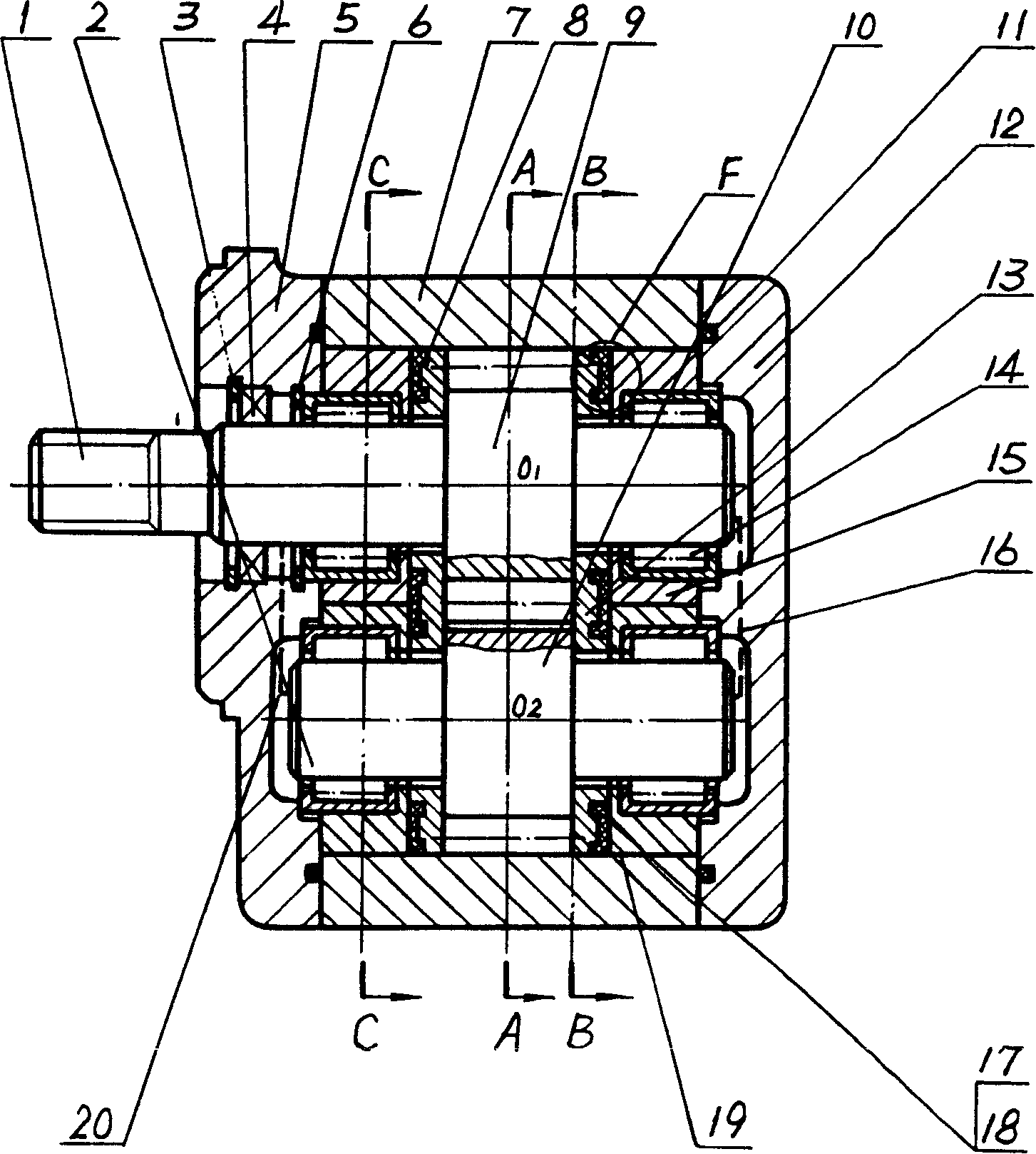 Axial housing type gear pump equipped with rolling bearing and gear motor