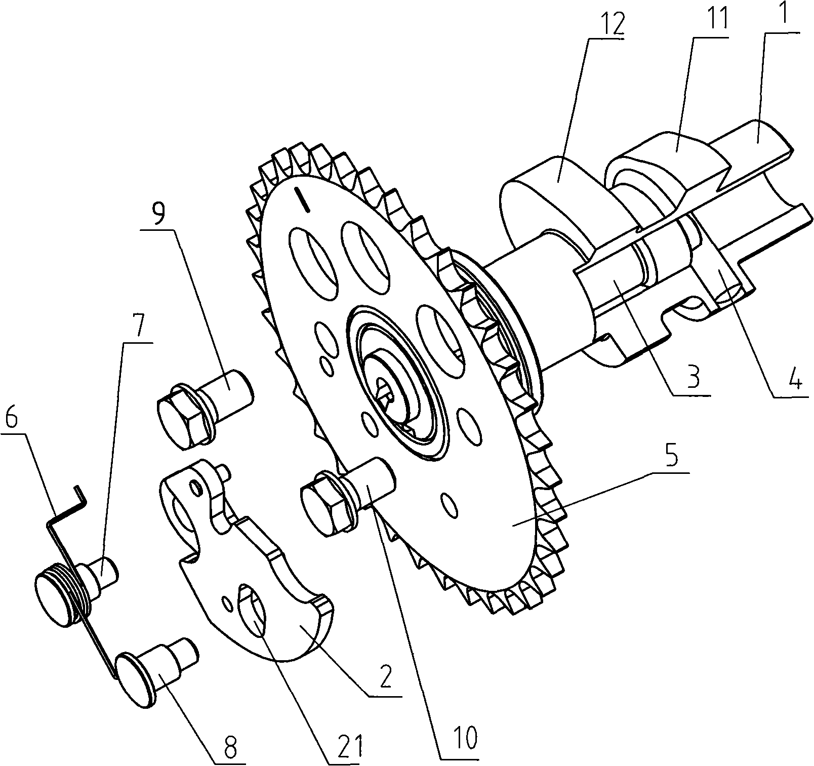 Engine startup pressure reduction cam axle component