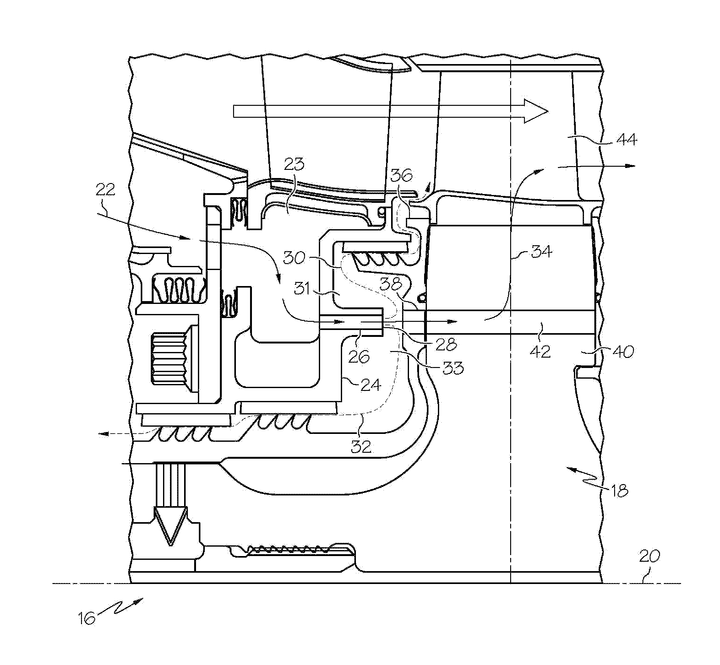 Direct transfer axial tangential onboard injector system (TOBI) with self-supporting seal plate