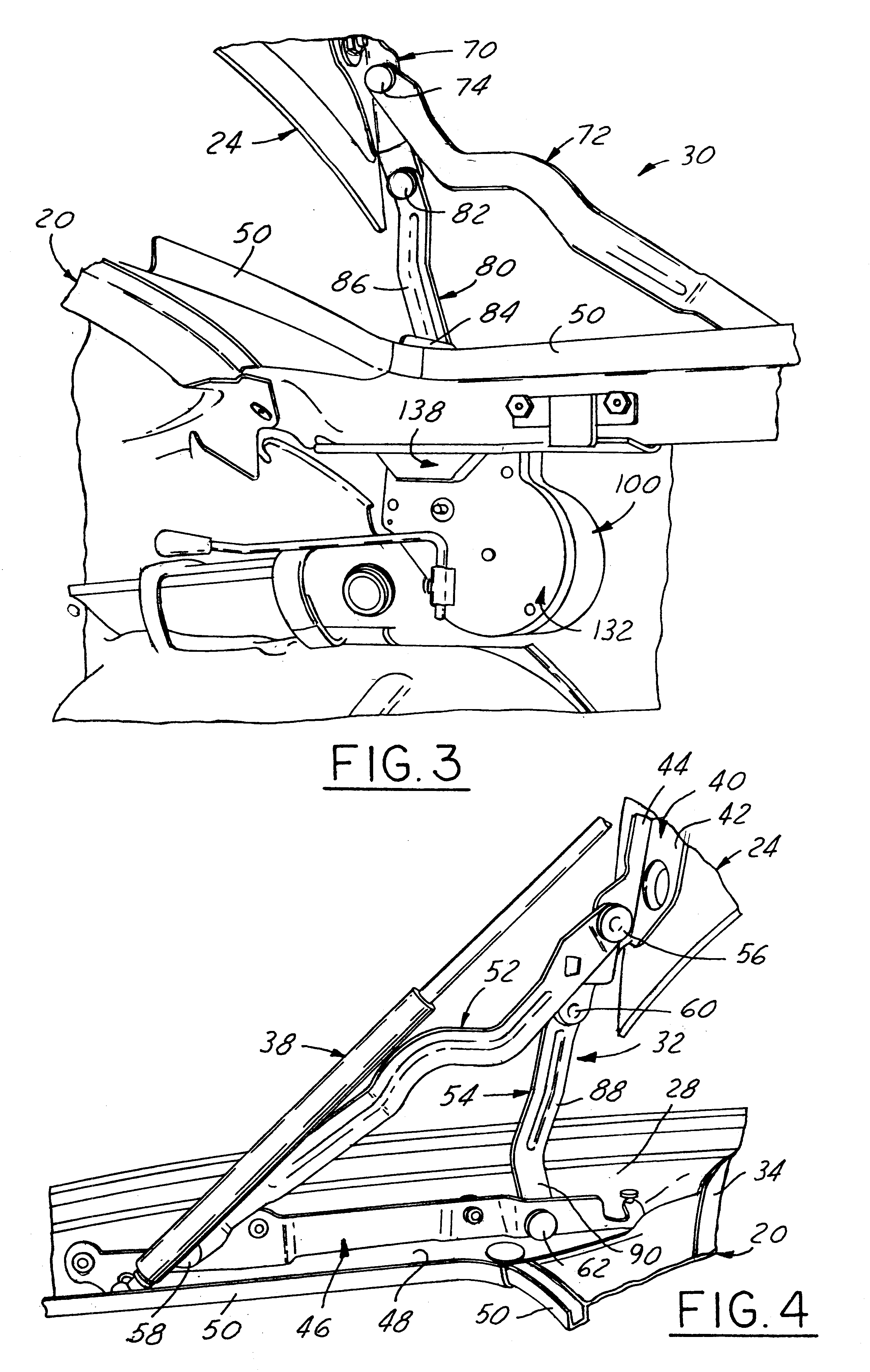 Power actuating system for four-bar hinge articulated vehicle closure element field of the invention