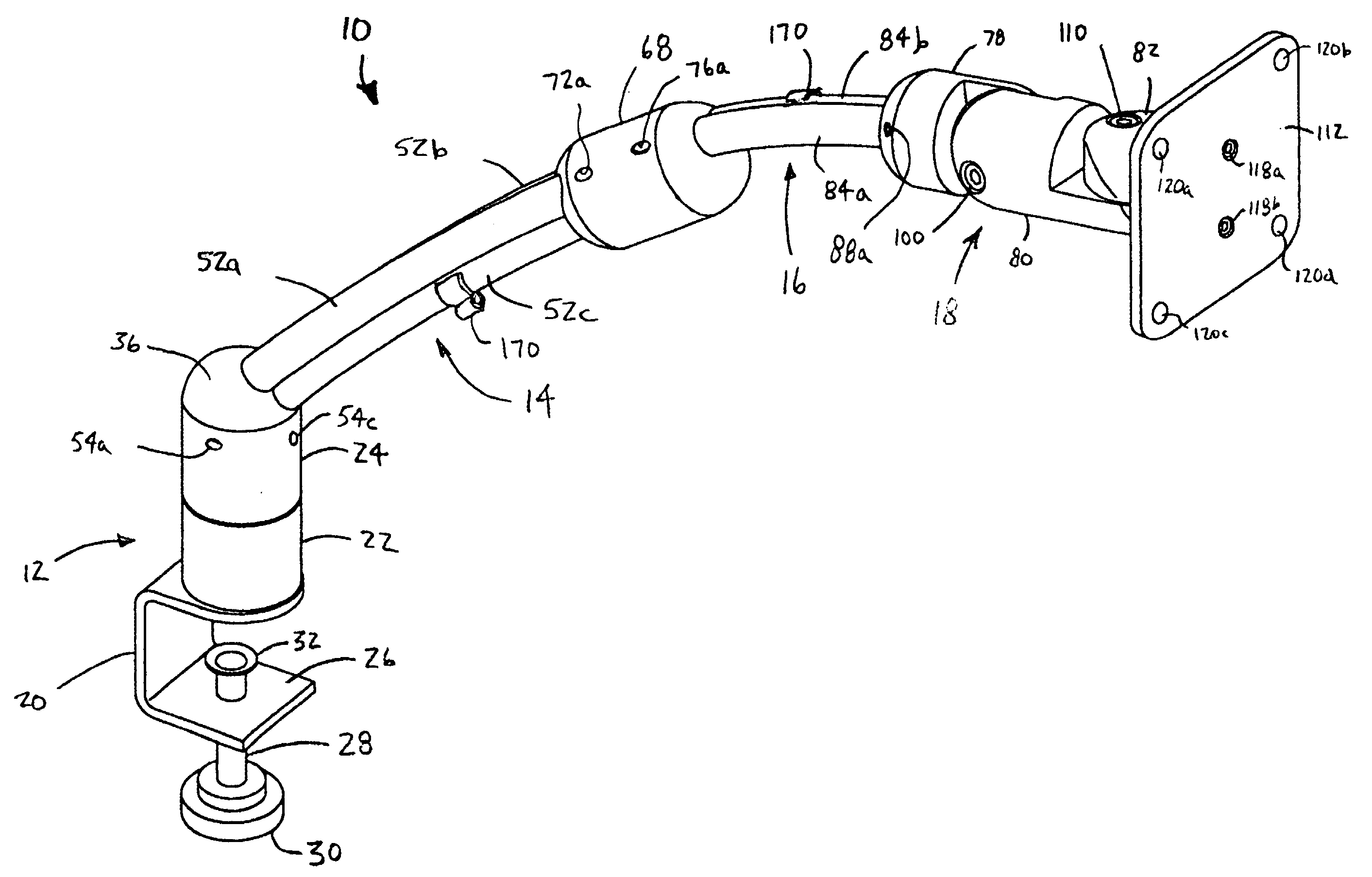 Flat panel monitor support arm