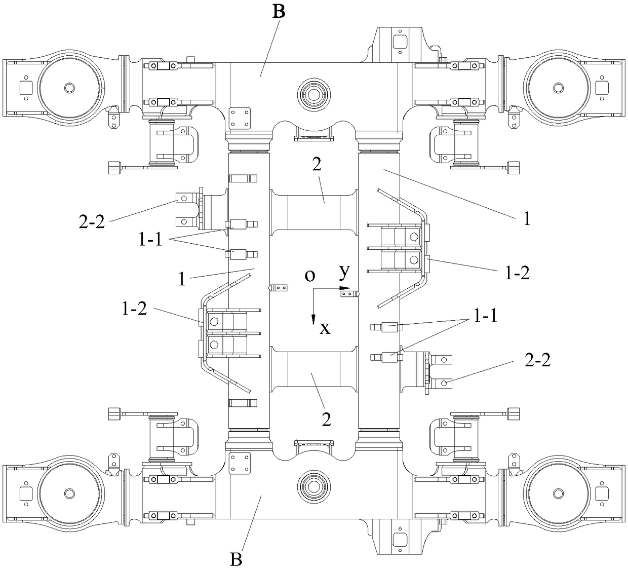 A frame strength test device based on a center pin loading mechanism