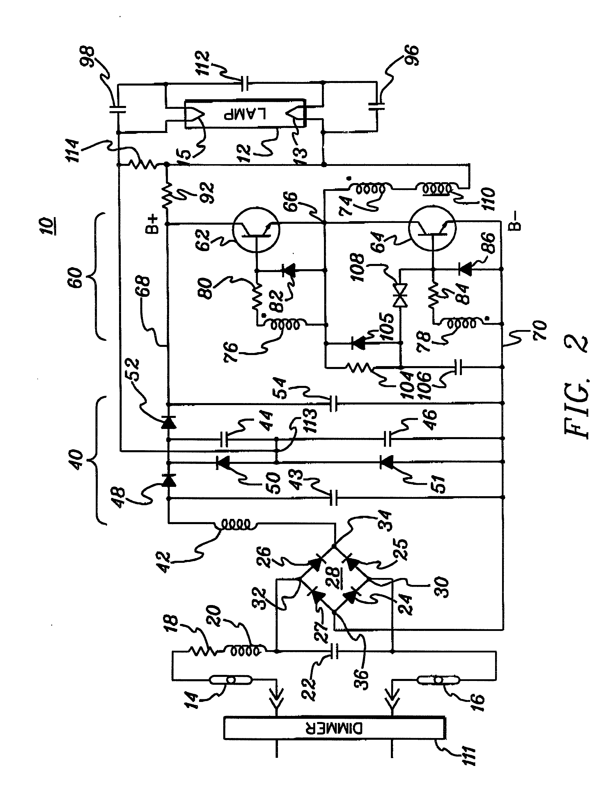 Dimmable, high power factor ballast for gas discharge lamps