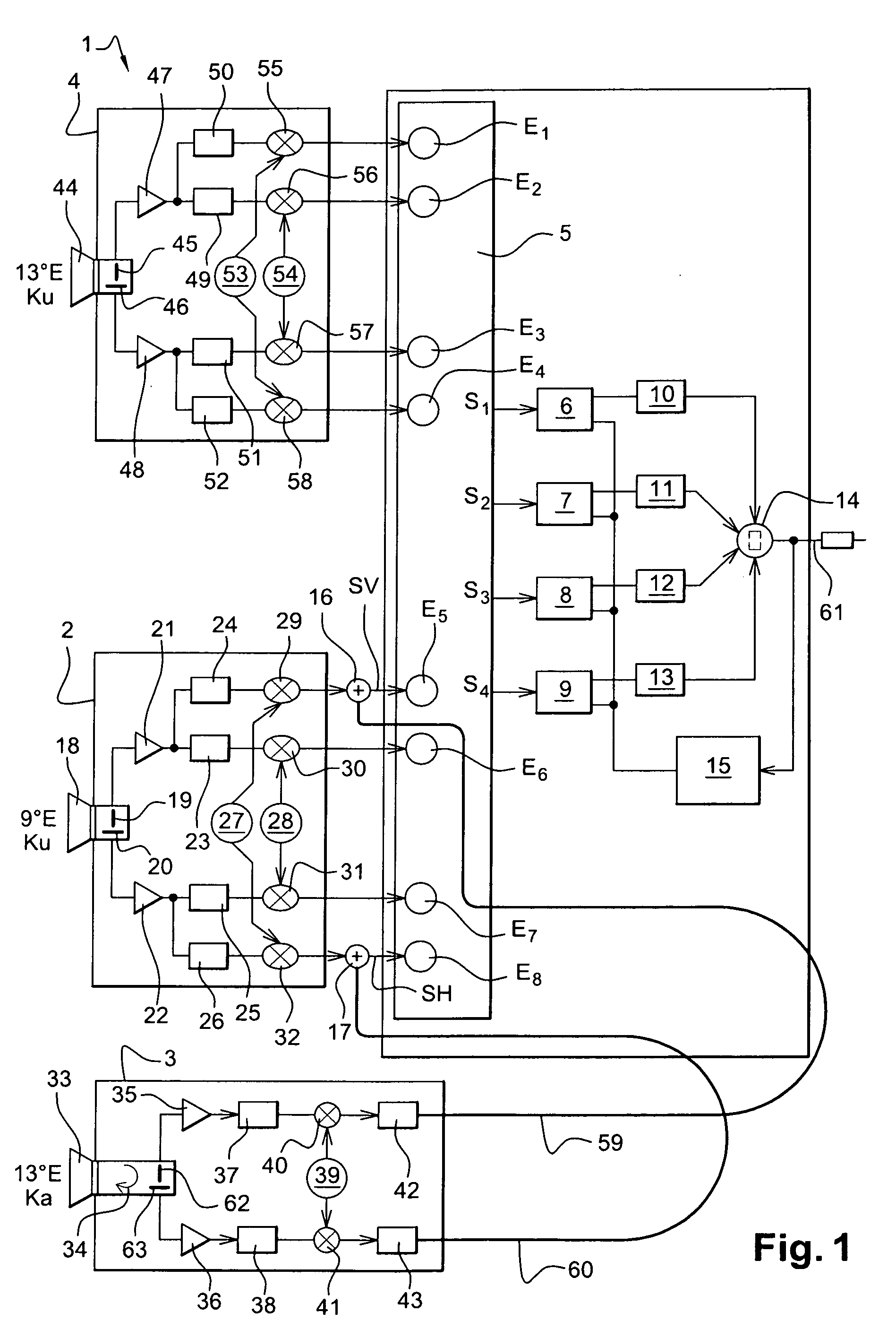 Microwave frequency satellite signal reception installation