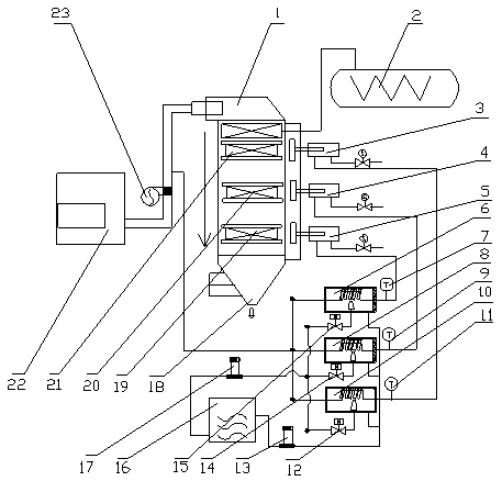 Online soot blowing device for waste heat boiler for sintering vertical cold furnace