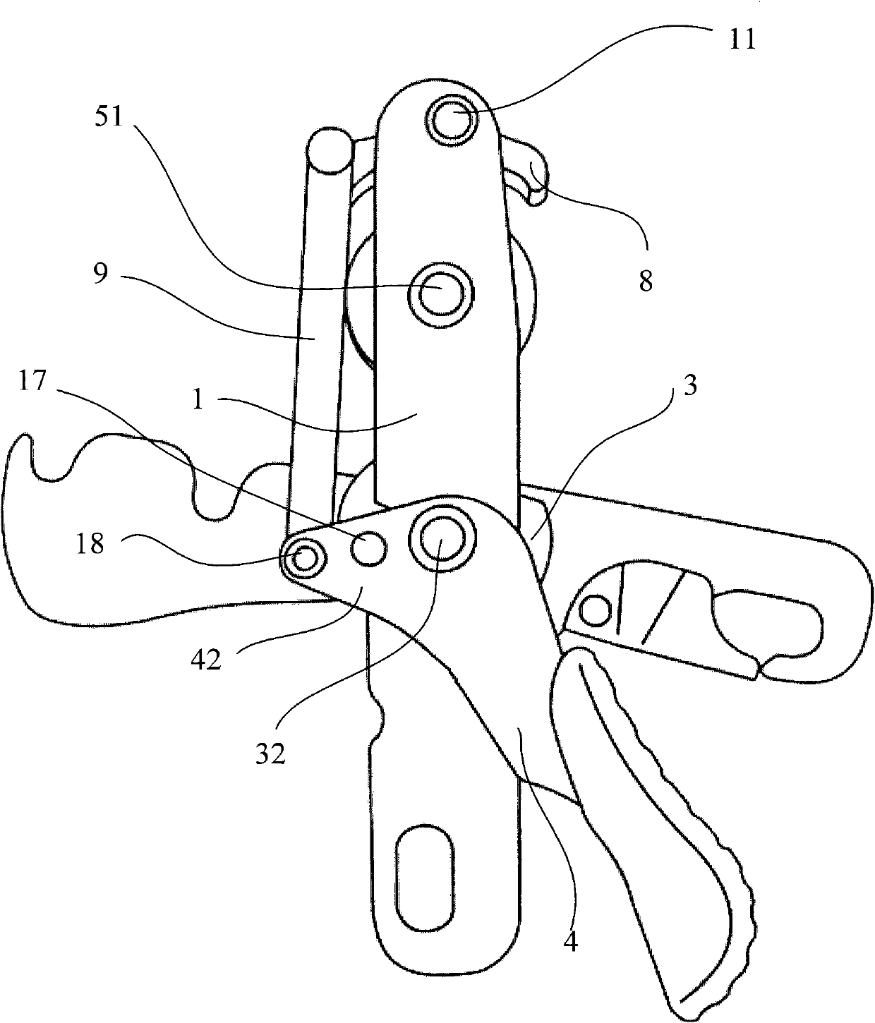 Rope brake descender and rope reeving method