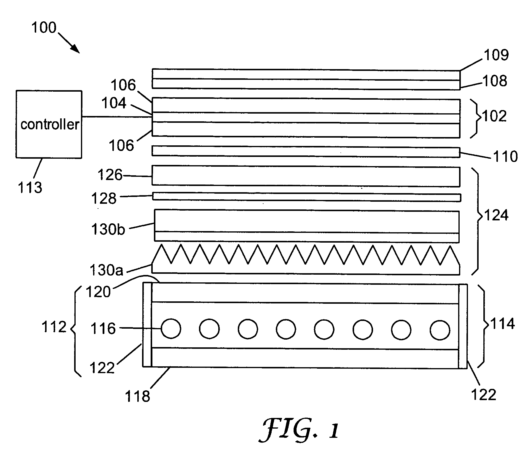 Optical element for lateral light spreading in back-lit displays and system using same