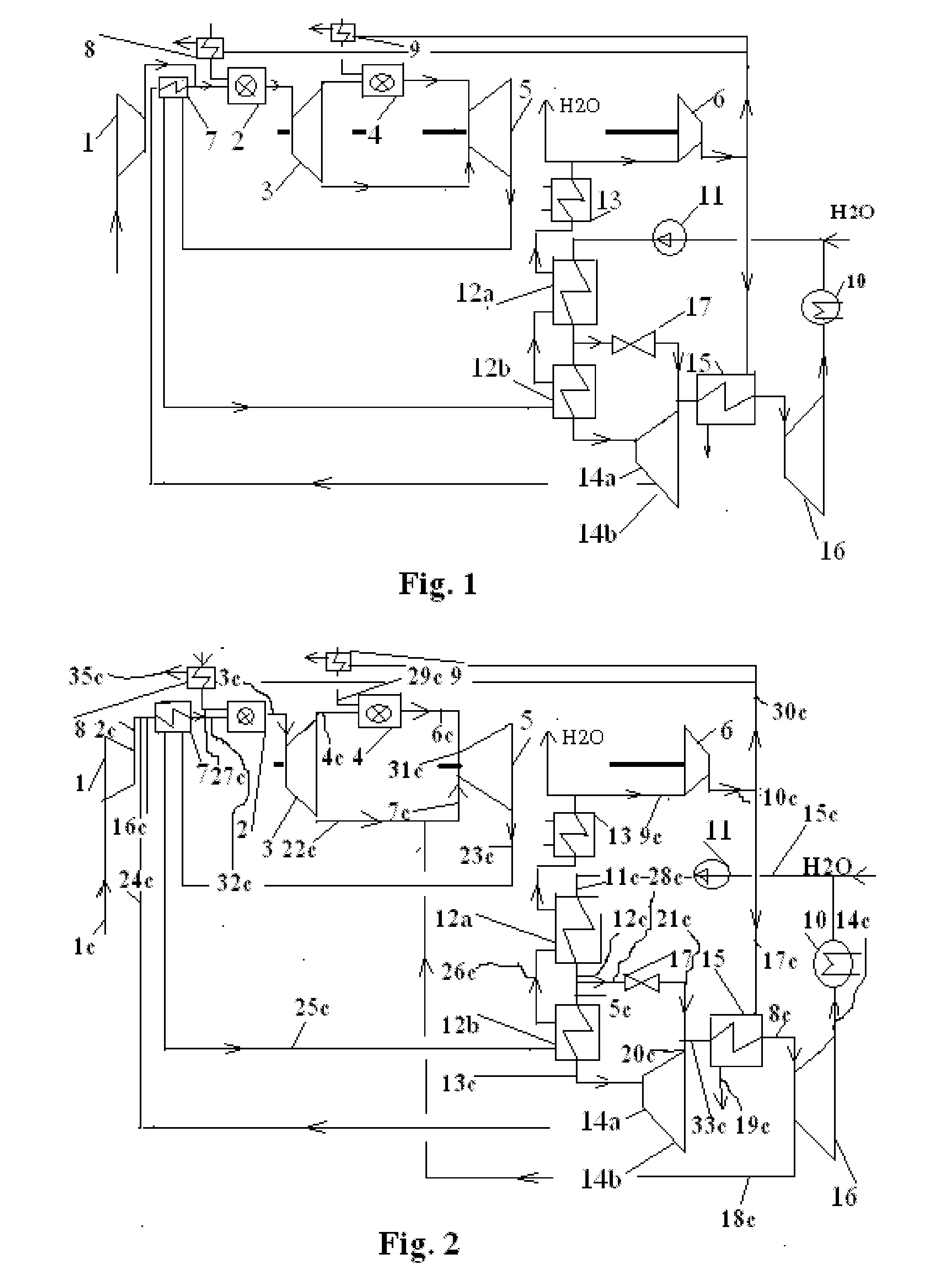 Method and apparatus for achieving a high efficiency in an open gas-turbine (combi) process