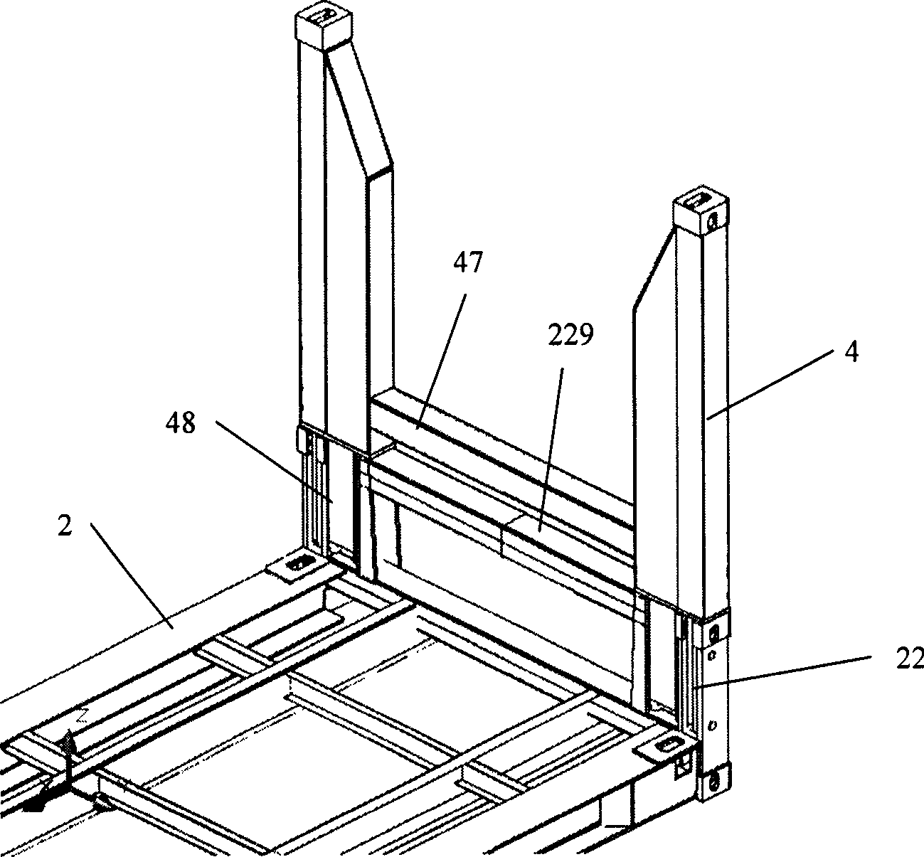 Foldable container for transporting semitrailer chassis