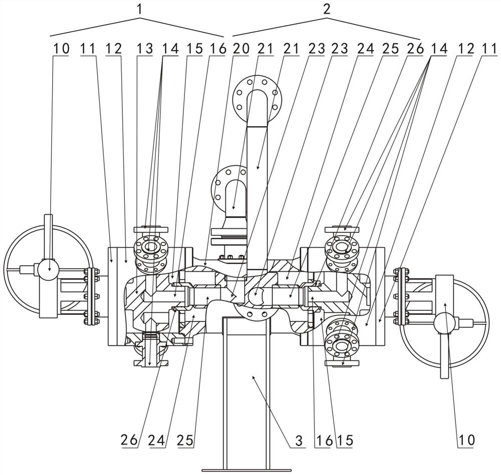 Dual-valve-core multiported valve with horizontal layout