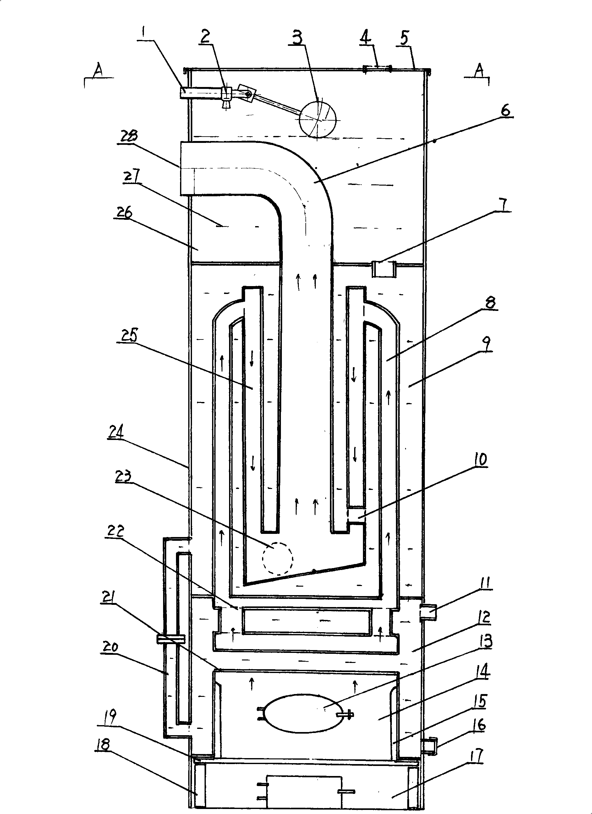 Open back water reciprocating flue type normal pressure boiler