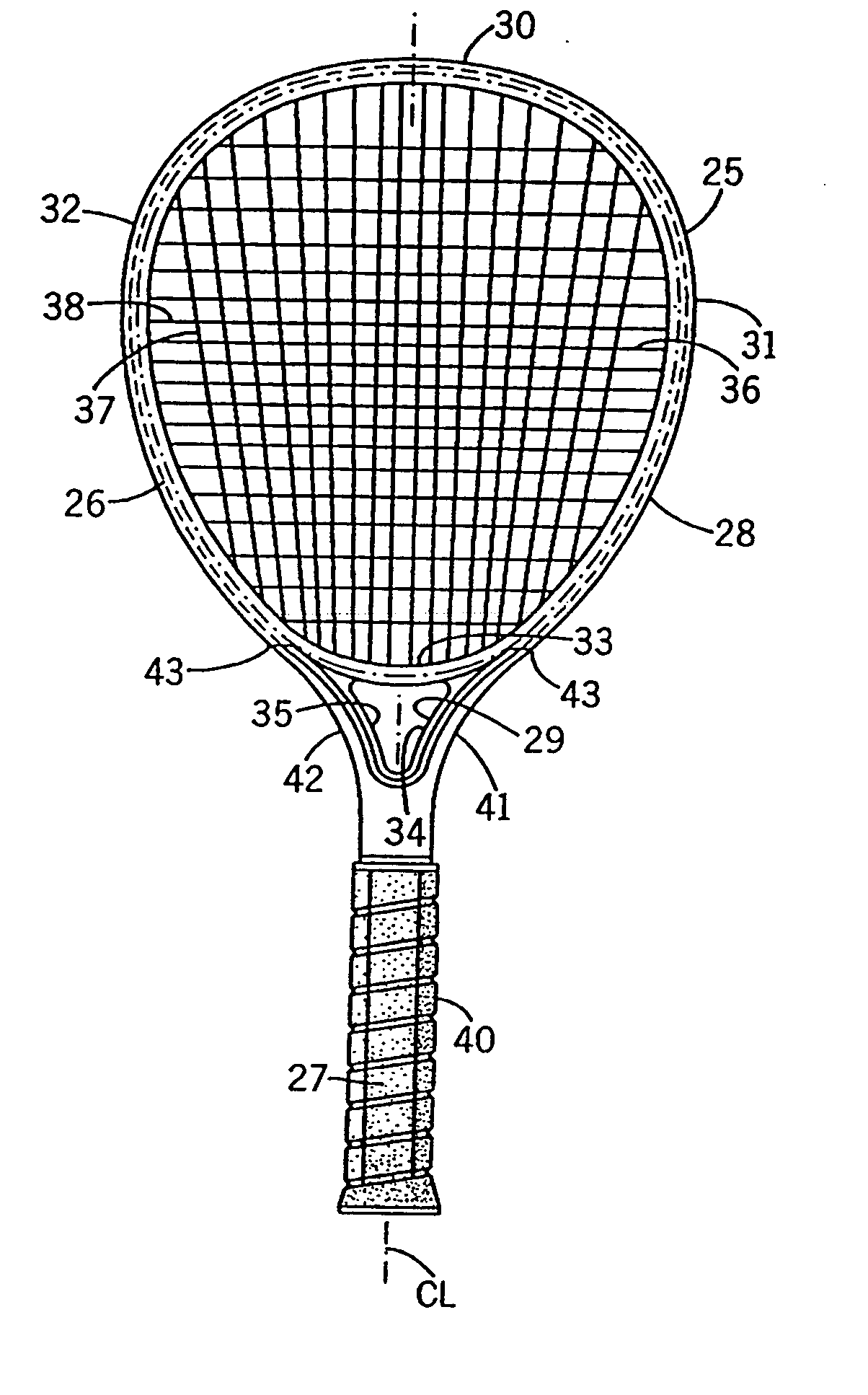 Game racquet with separate head and handle portions for reducing vibration