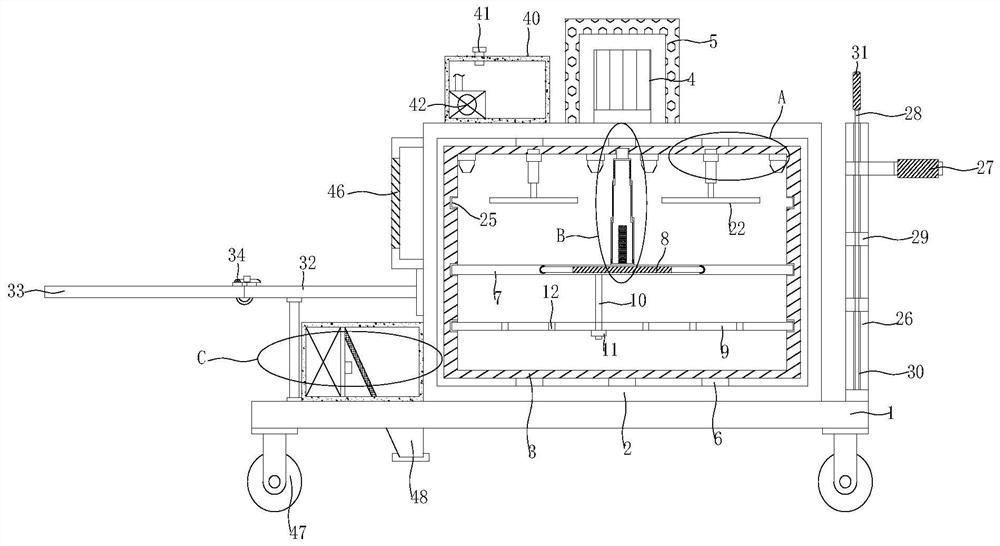 Cloth finished product stacking device for garment production and processing