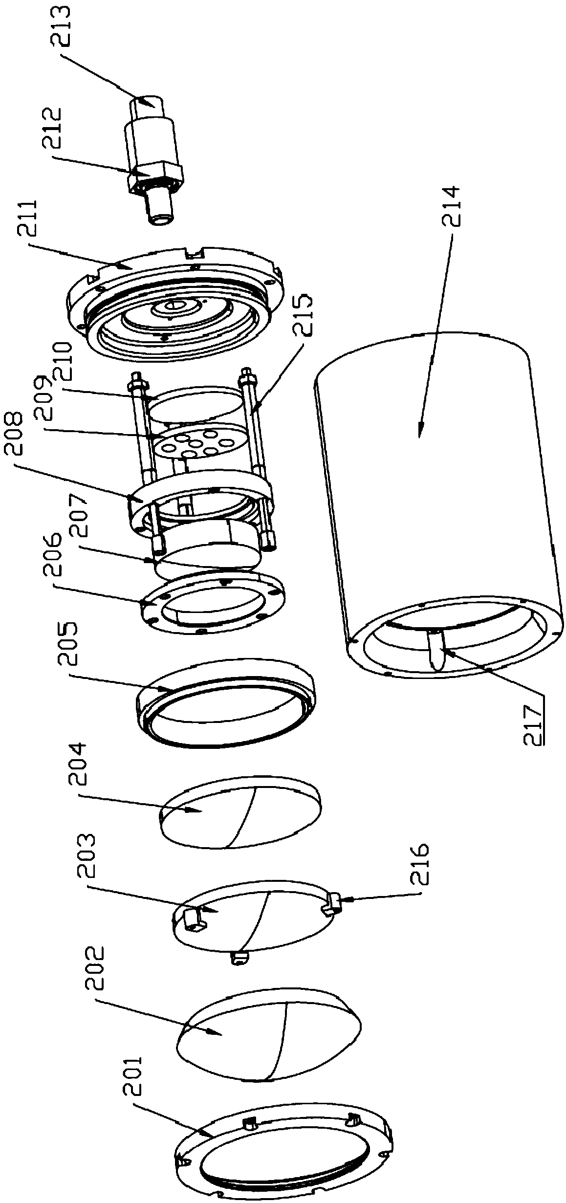 Optical communication and positioning combination device applied for deep sea