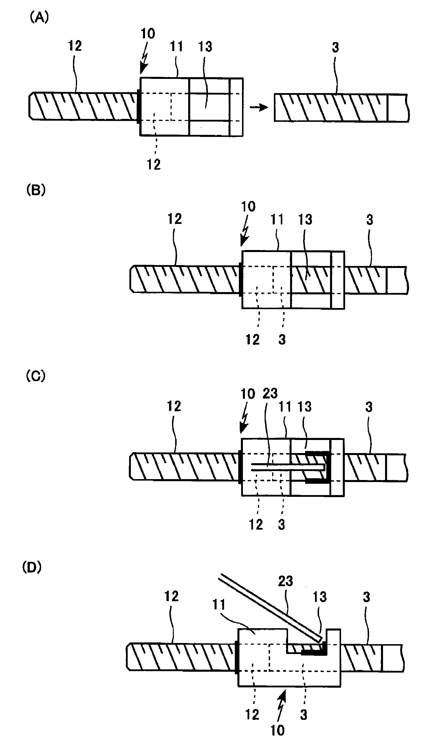 Stud bolt connecting member and industrial furnace inner face repair method