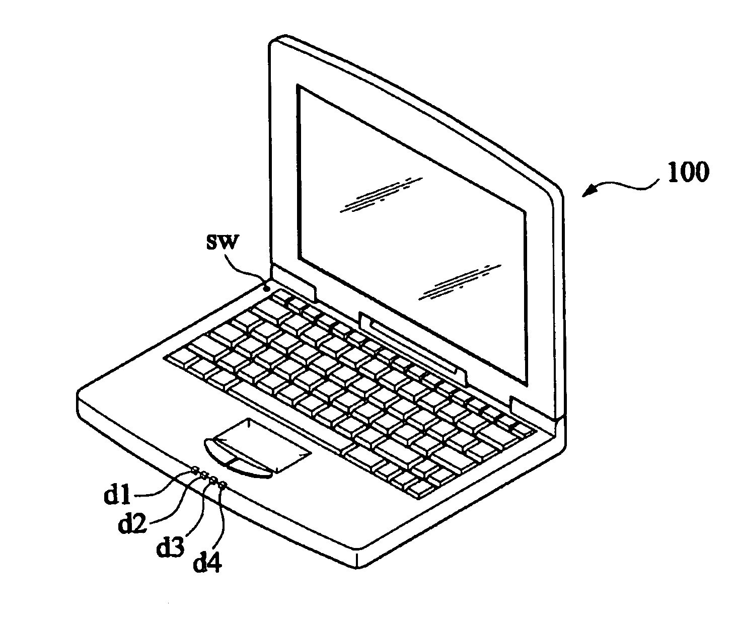 Battery power level inspection device co-constructed with system indicators of notebook computer and inspection method thereof