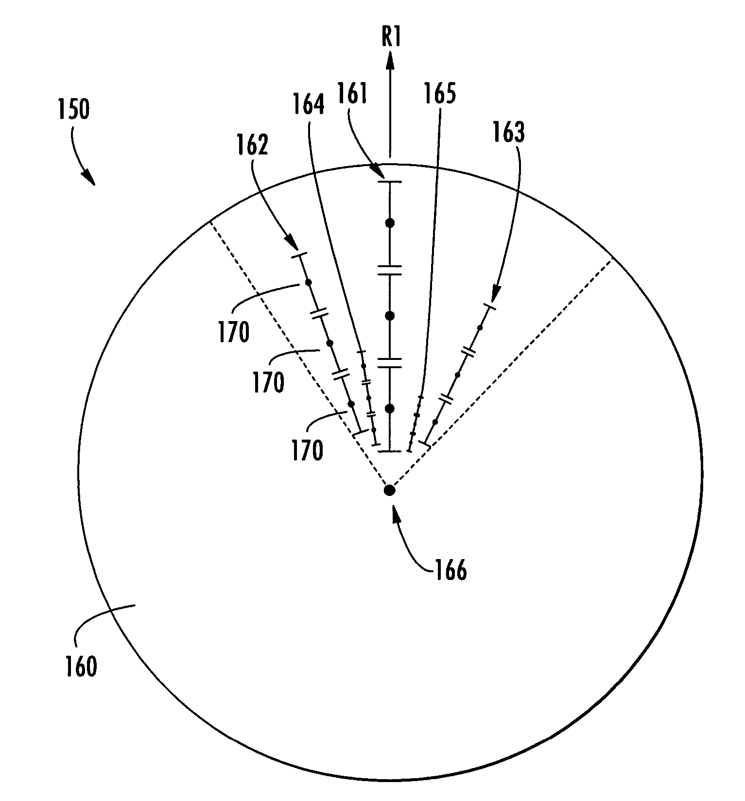 Multiband radially distributed graded phased array antenna and associated methods