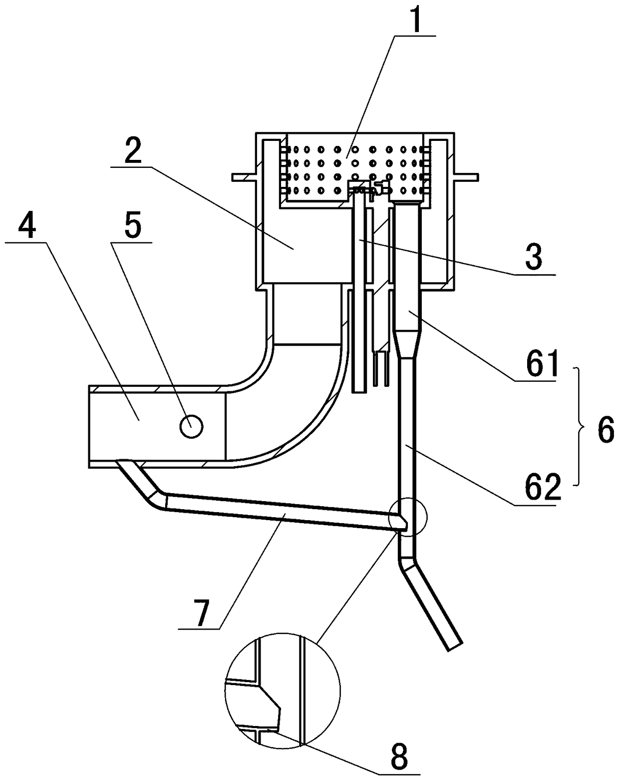 Furnace end capable of discharging water and residue easily